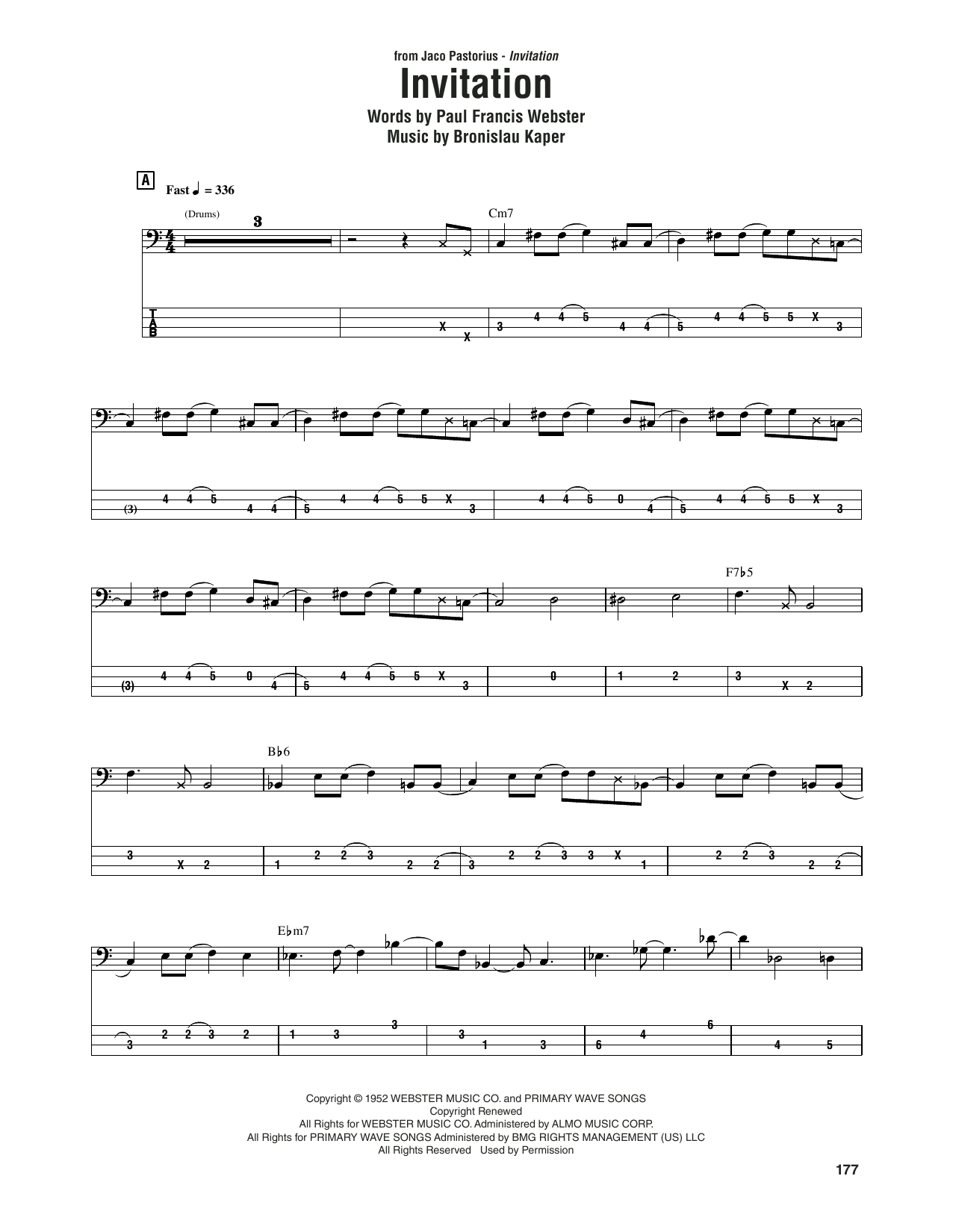 Download Jaco Pastorius Invitation Sheet Music and learn how to play Bass Guitar Tab PDF digital score in minutes