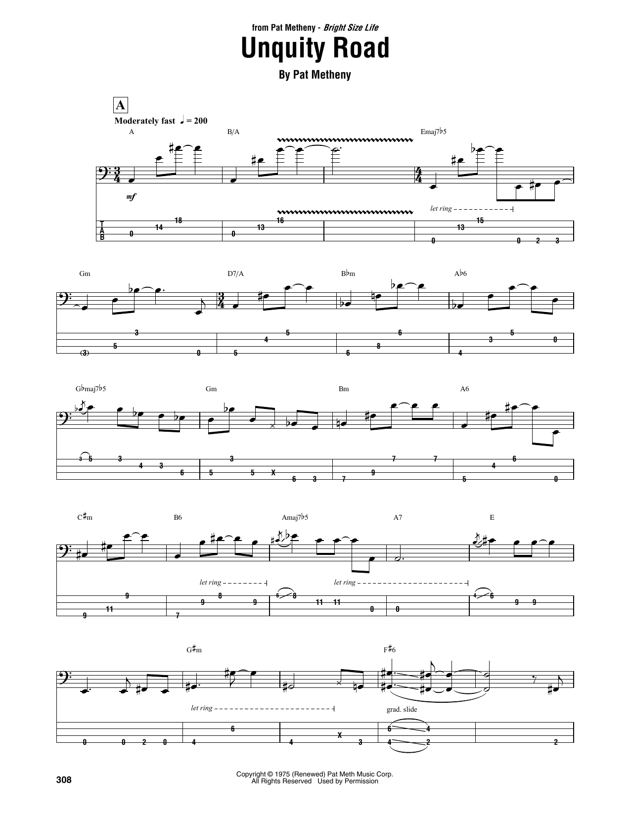 Download Jaco Pastorius Unquity Road Sheet Music and learn how to play Bass Guitar Tab PDF digital score in minutes
