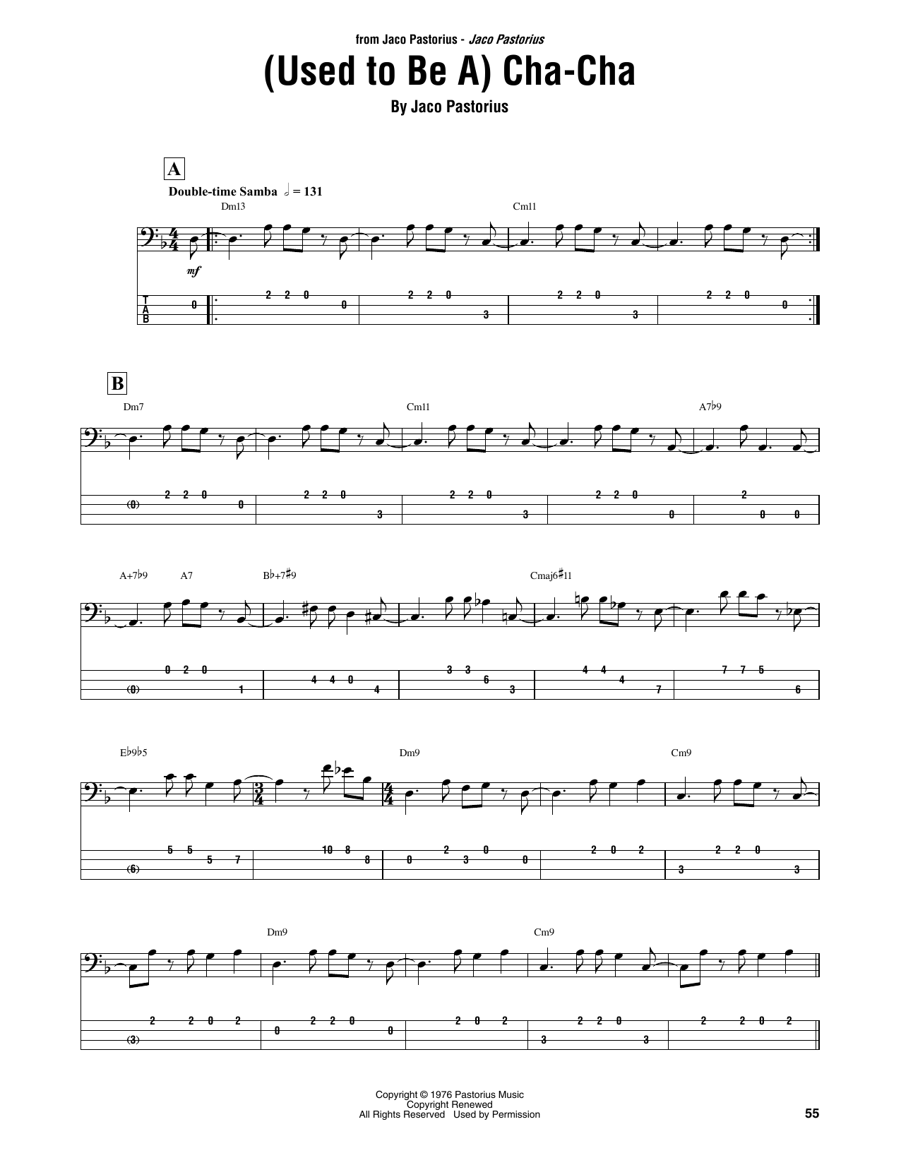 Download Jaco Pastorius (Used To Be A) Cha Cha Sheet Music and learn how to play Bass Guitar Tab PDF digital score in minutes