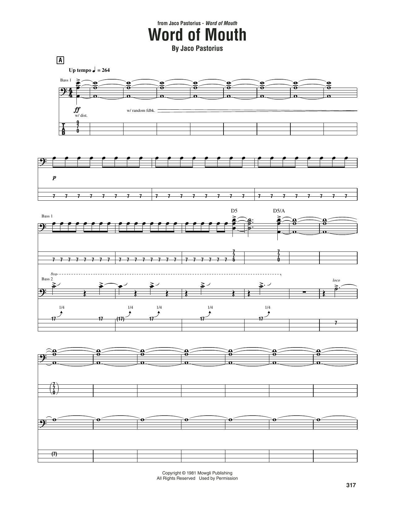 Download Jaco Pastorius Word Of Mouth Sheet Music and learn how to play Bass Guitar Tab PDF digital score in minutes