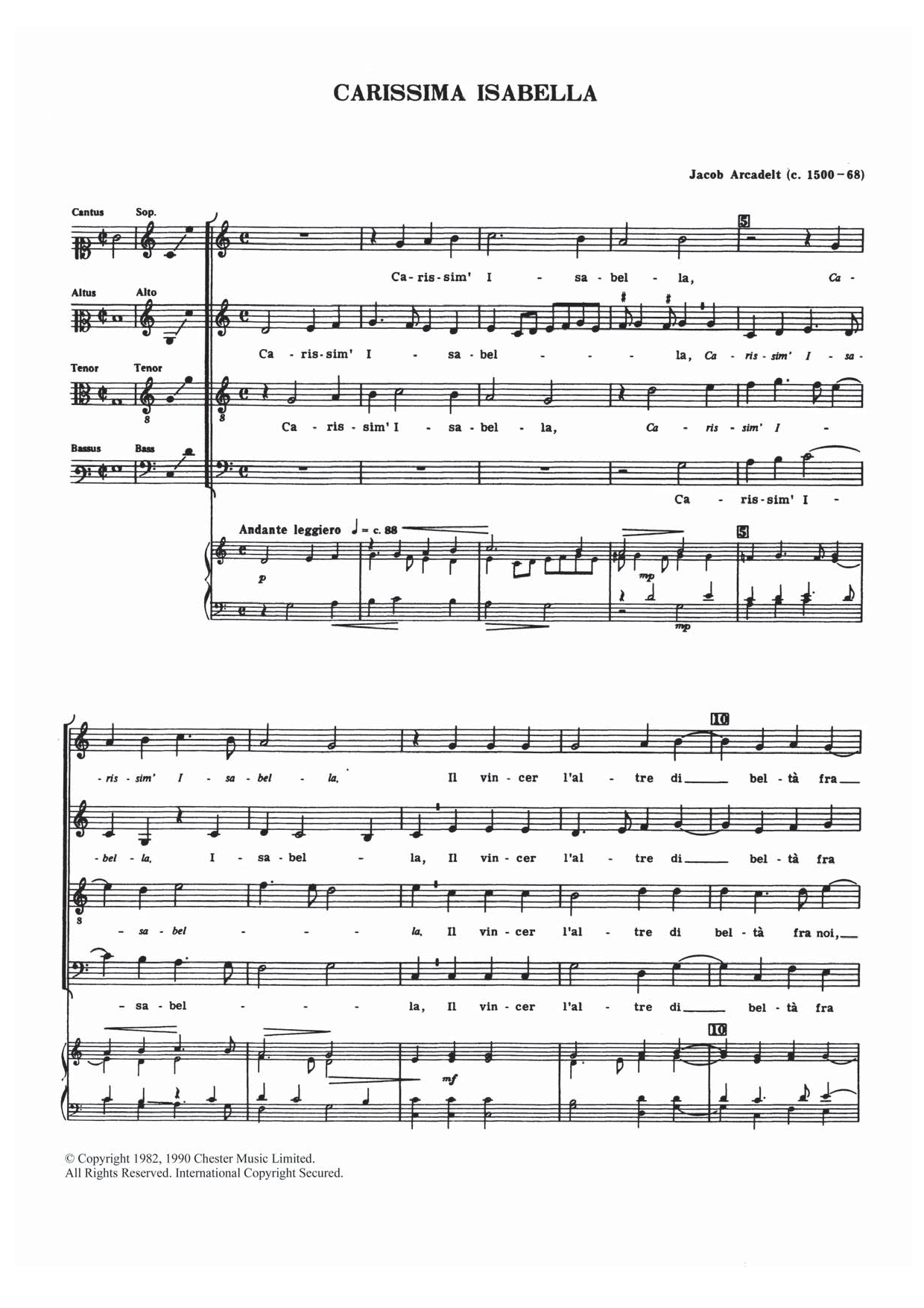 Download Jacob Arcadelt Carissima Isabella Sheet Music and learn how to play Choir PDF digital score in minutes