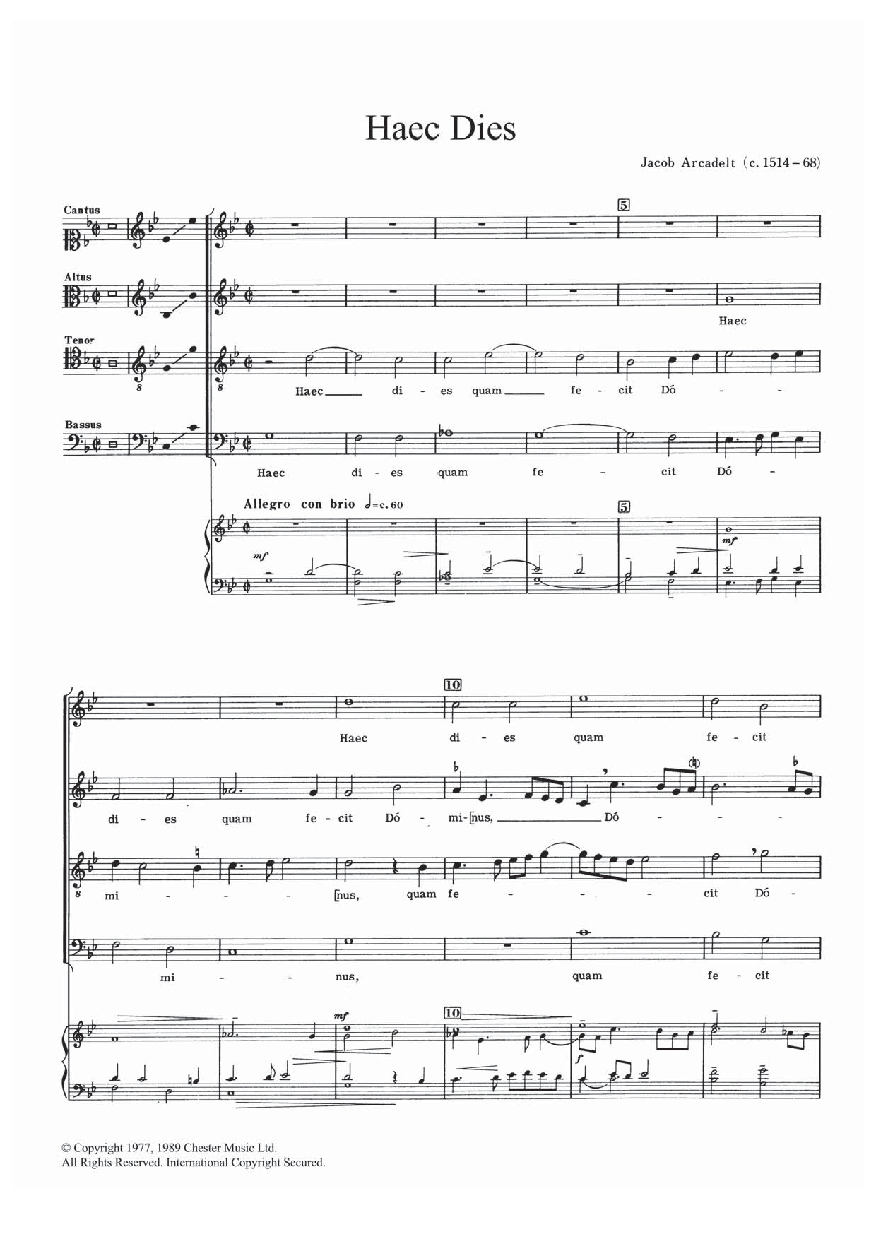 Download Jacob Arcadelt Haec Dies Sheet Music and learn how to play SATB PDF digital score in minutes