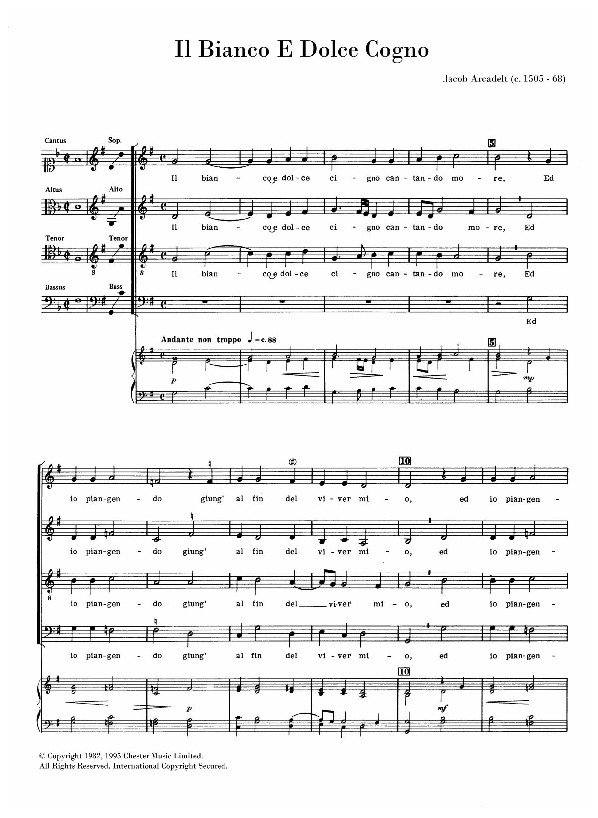 Download Jacob Arcadelt Il Bianco E Dolce Cigno Sheet Music and learn how to play SATB Choir PDF digital score in minutes