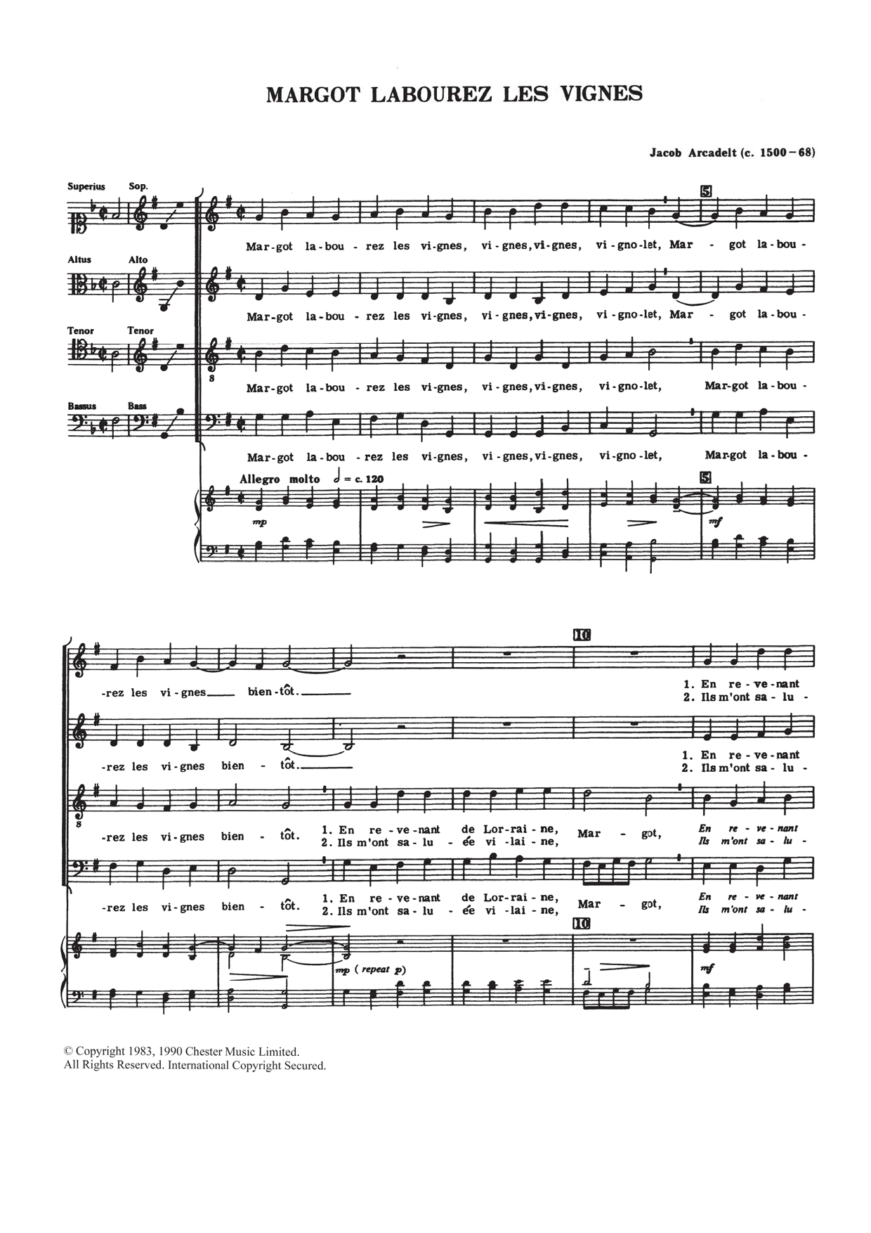 Download Jacob Arcadelt Margot Labourez Les Vignes Sheet Music and learn how to play Choir PDF digital score in minutes