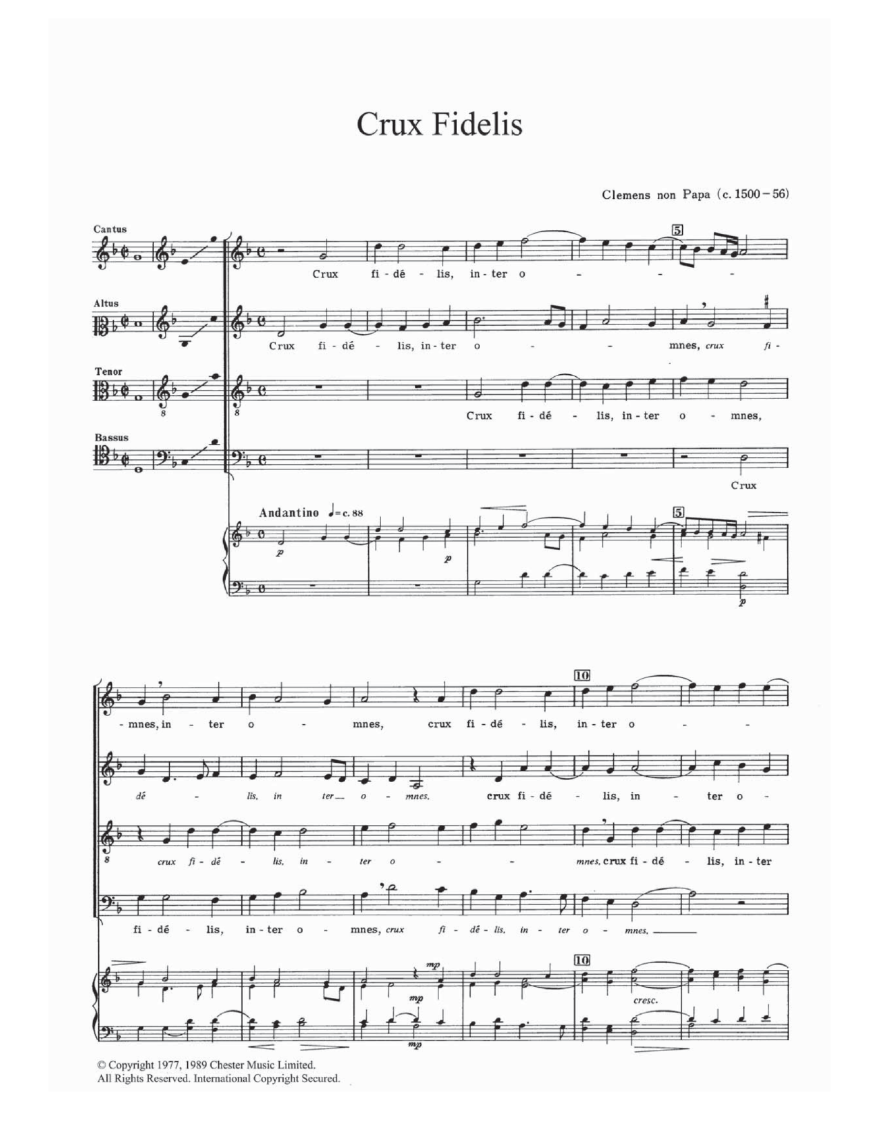 Download Jacob Clemens Non Papa Crux Fidelis Sheet Music and learn how to play SATB PDF digital score in minutes
