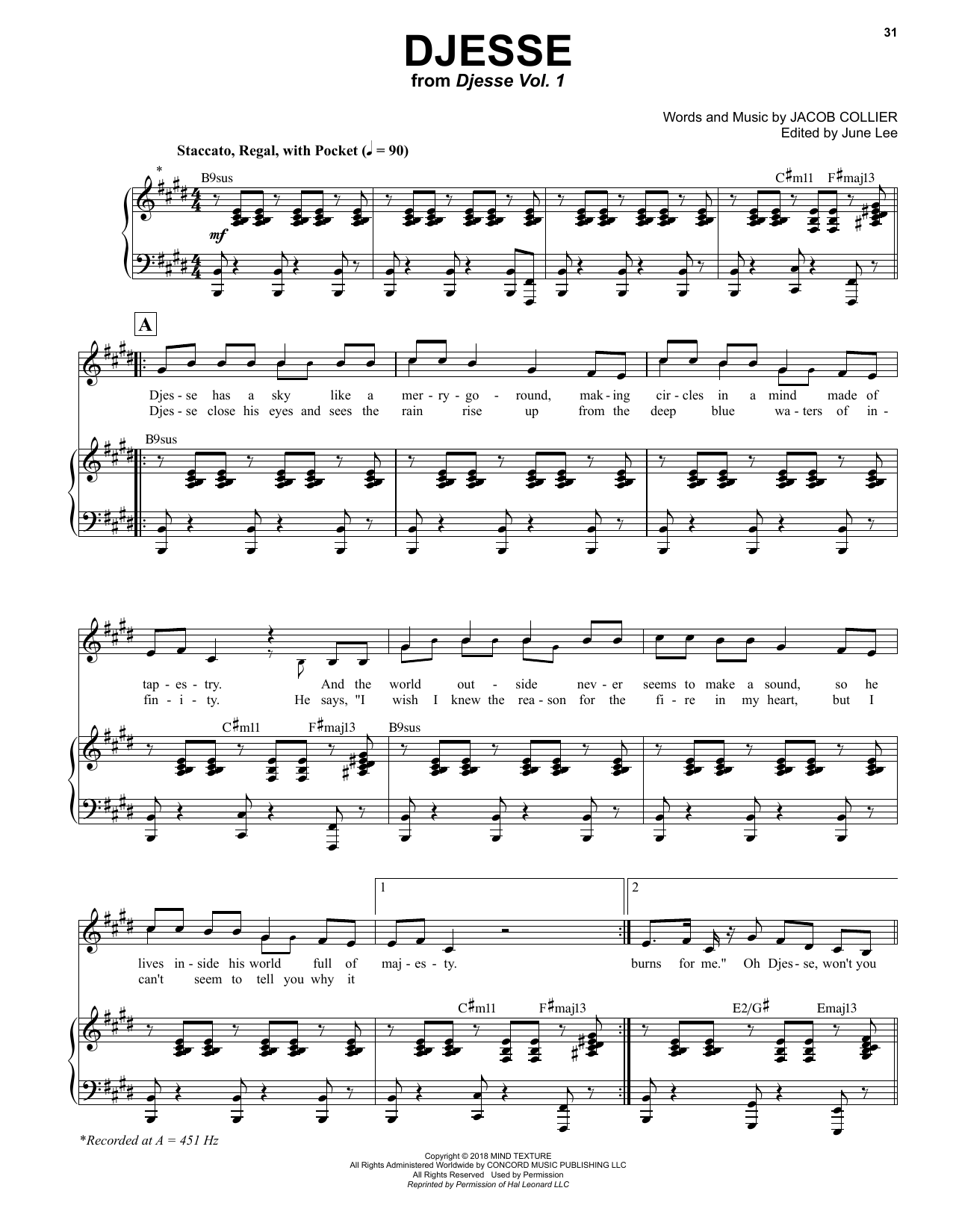 Download Jacob Collier Djesse Sheet Music and learn how to play Piano & Vocal PDF digital score in minutes