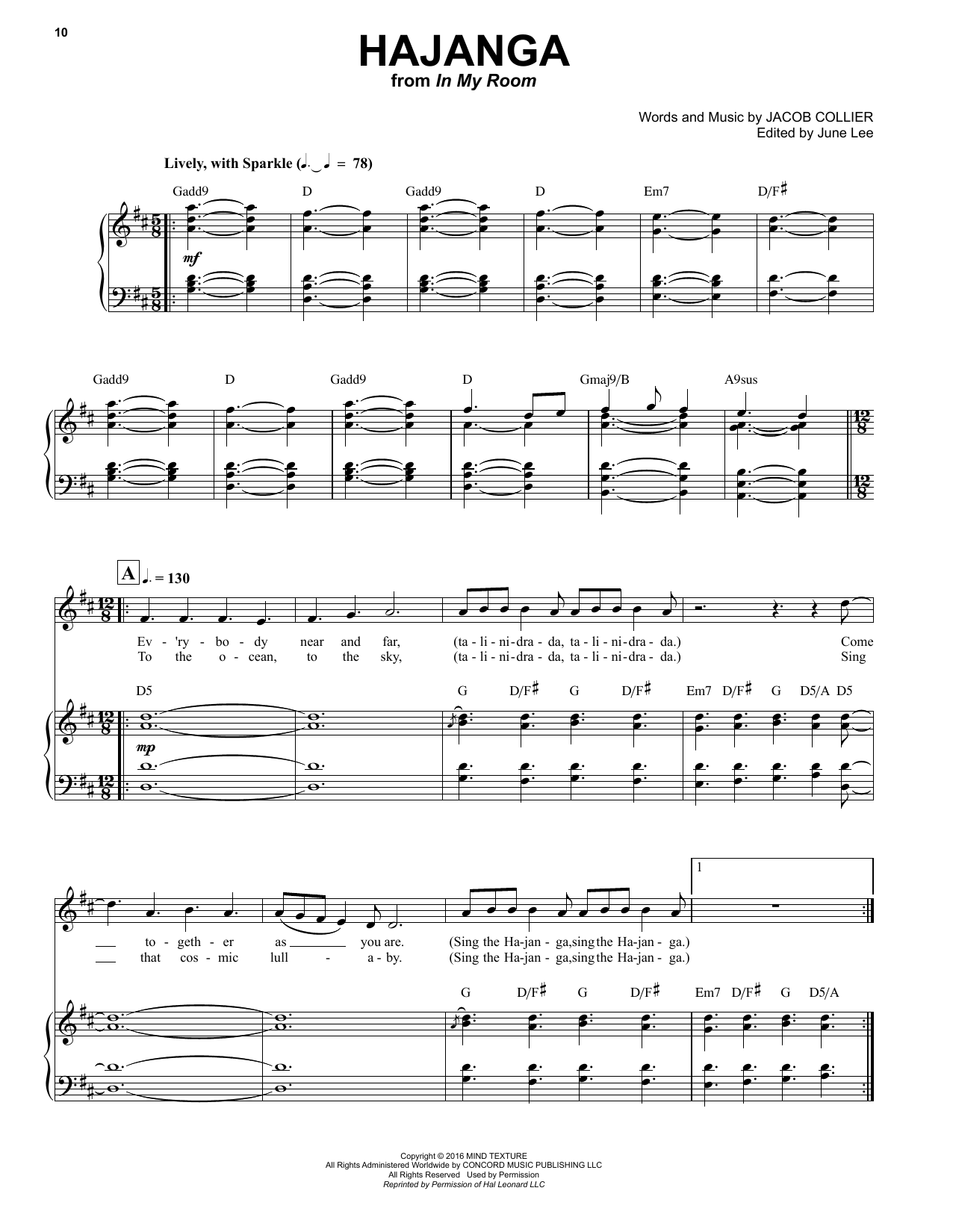 Download Jacob Collier Hajanga Sheet Music and learn how to play Piano & Vocal PDF digital score in minutes