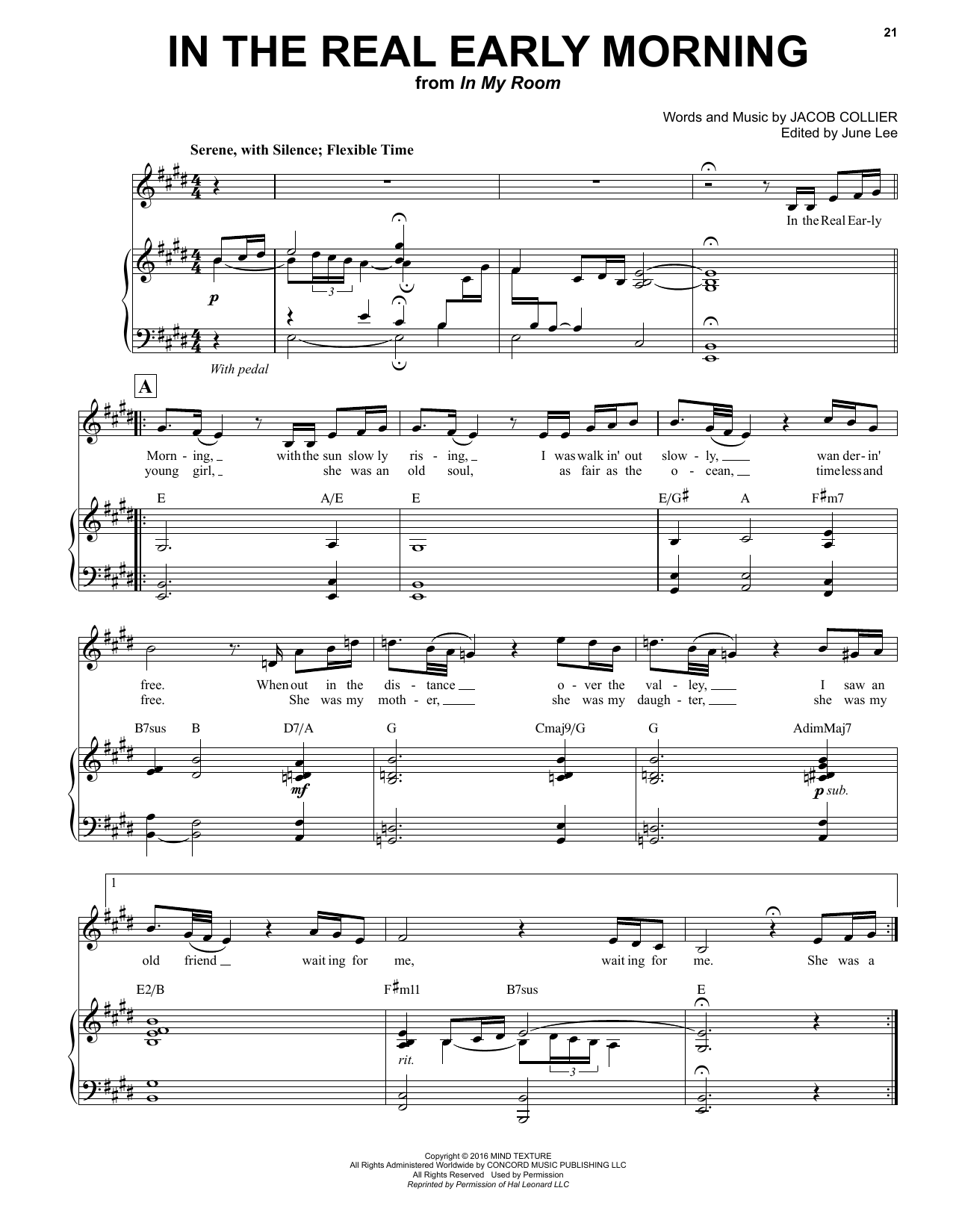 Download Jacob Collier In The Real Early Morning Sheet Music and learn how to play Piano & Vocal PDF digital score in minutes