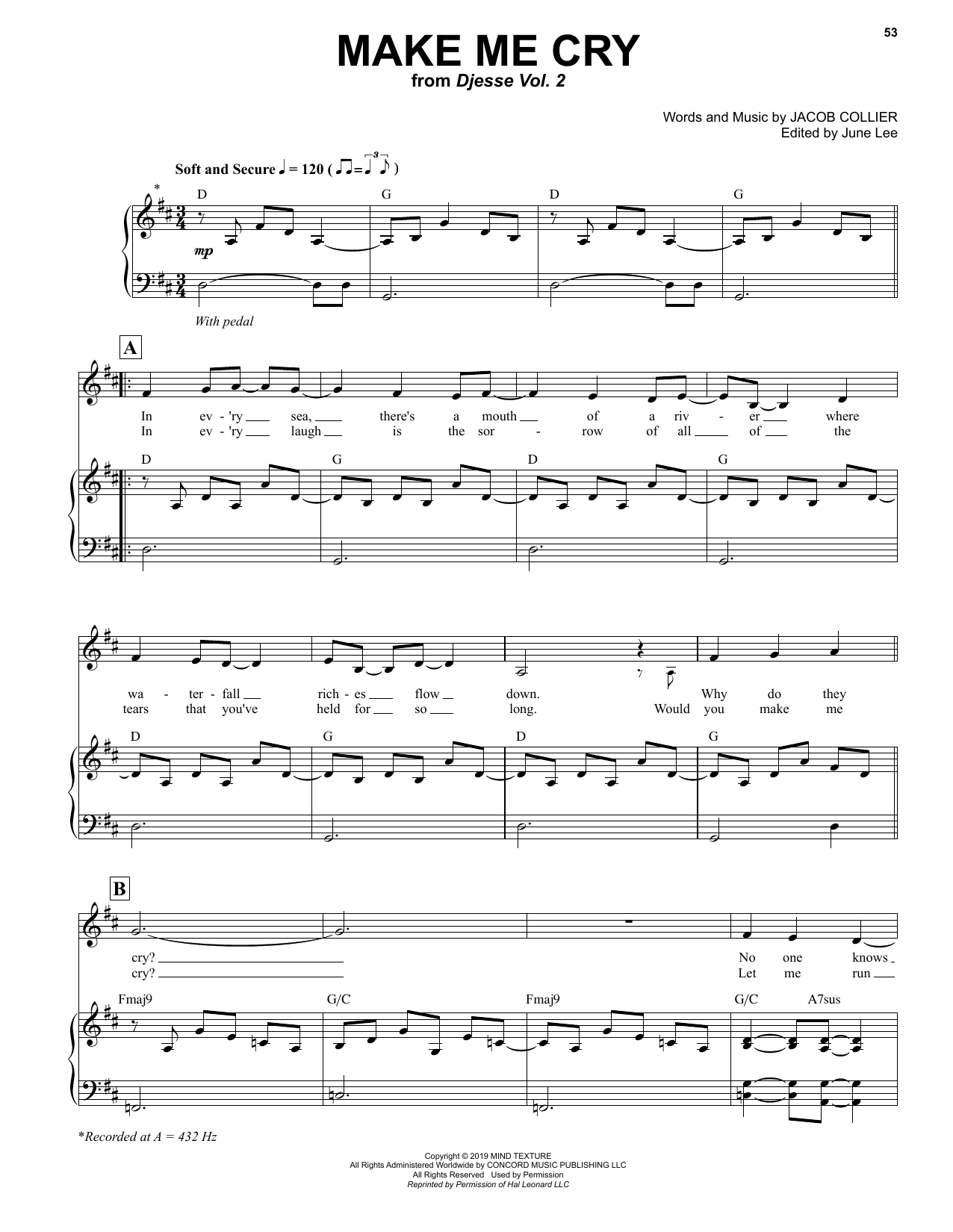 Download Jacob Collier Make Me Cry Sheet Music and learn how to play Piano & Vocal PDF digital score in minutes