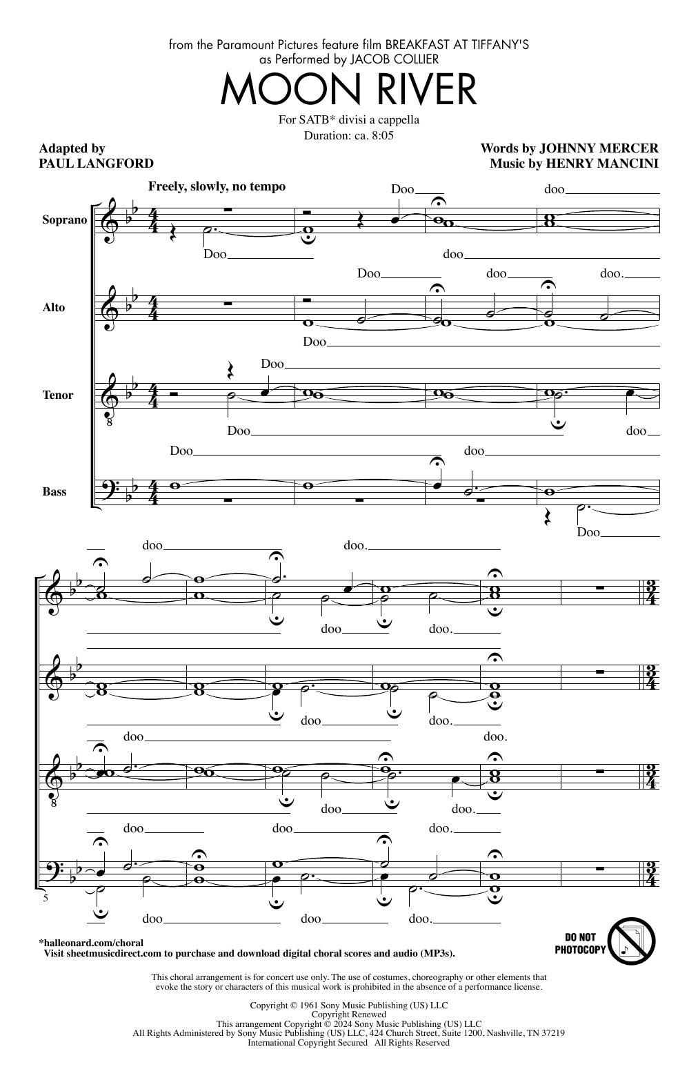 Download Jacob Collier Moon River (arr. Paul Langford) Sheet Music and learn how to play Choir PDF digital score in minutes