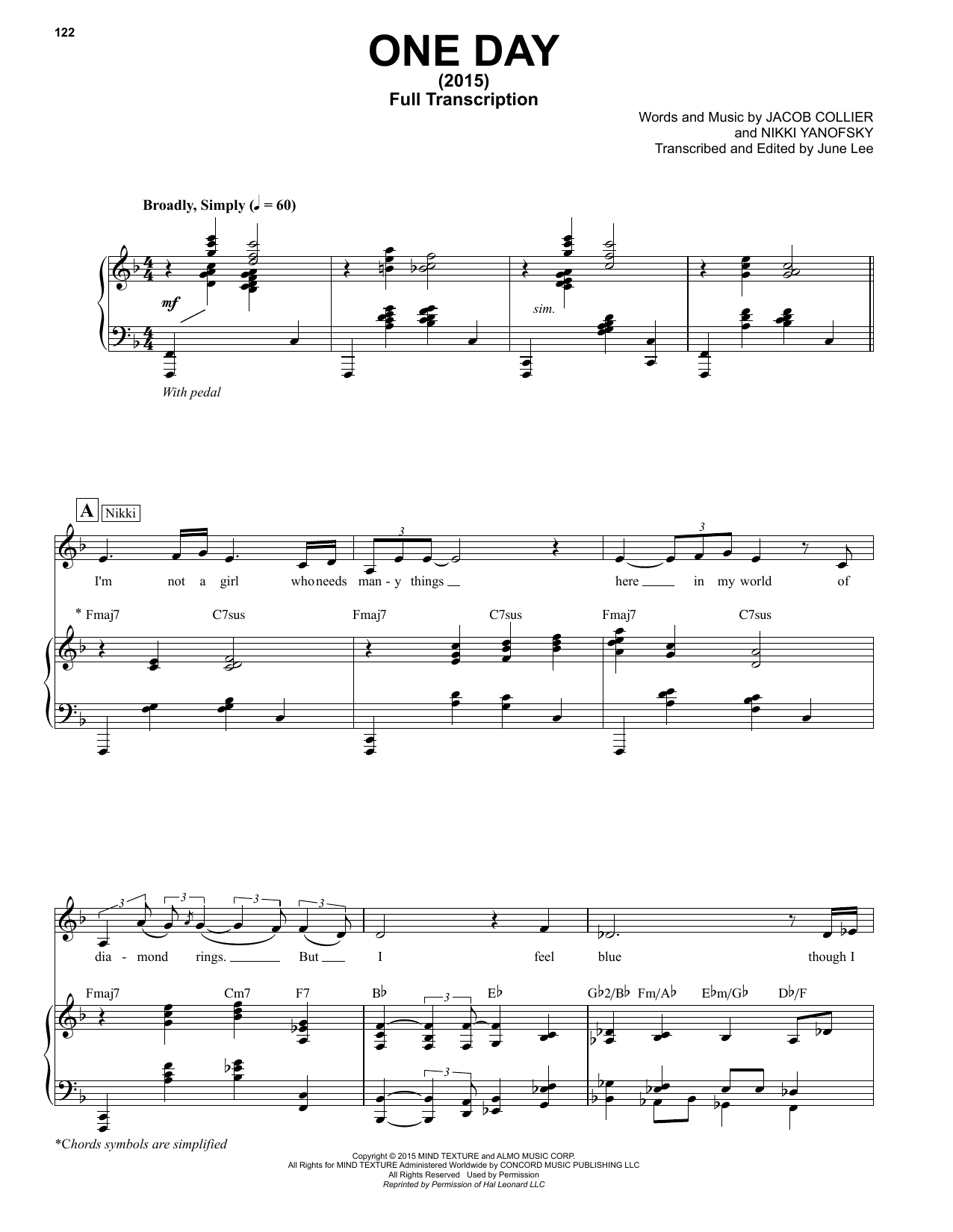 Download Jacob Collier One Day Sheet Music and learn how to play Piano & Vocal PDF digital score in minutes