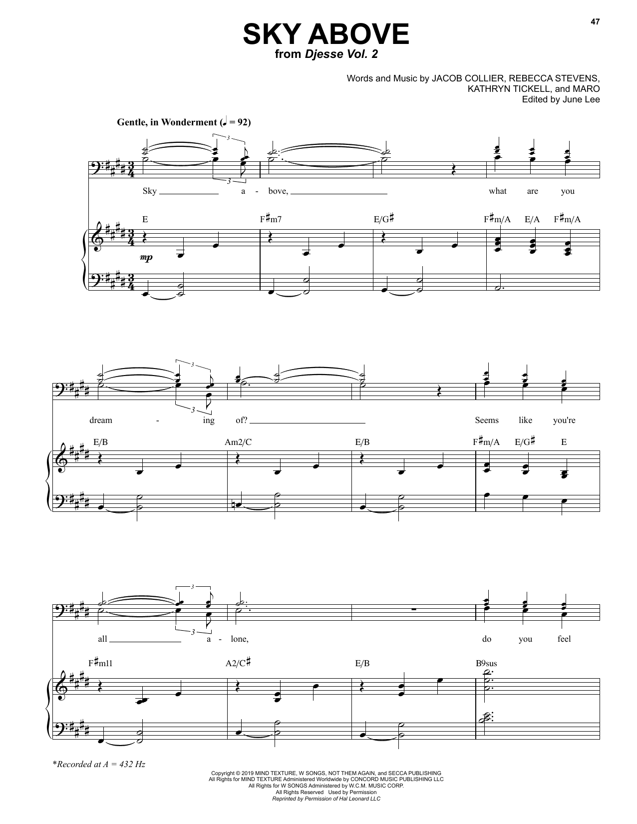 Download Jacob Collier Sky Above Sheet Music and learn how to play Piano & Vocal PDF digital score in minutes