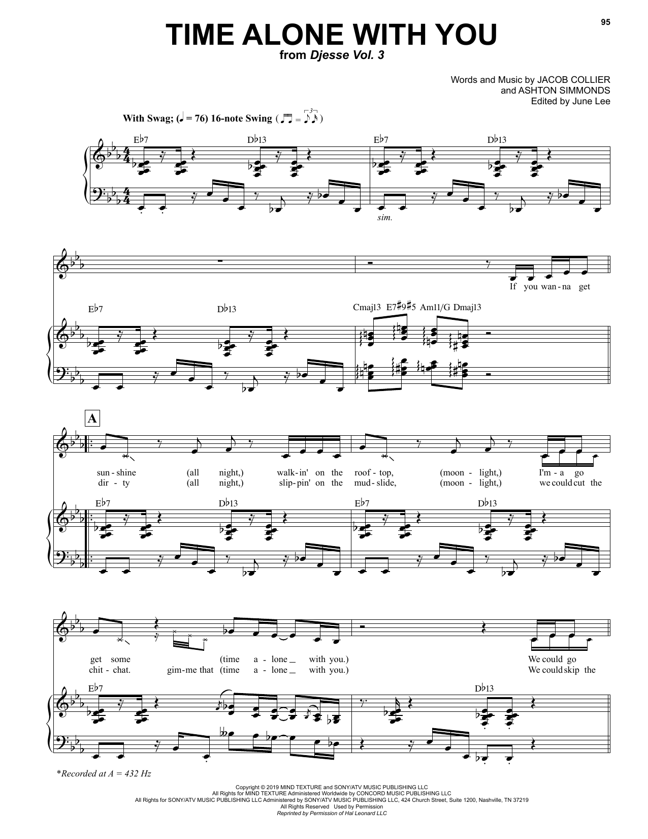 Download Jacob Collier Time Alone With You (feat. Daniel Caesar) Sheet Music and learn how to play Piano & Vocal PDF digital score in minutes