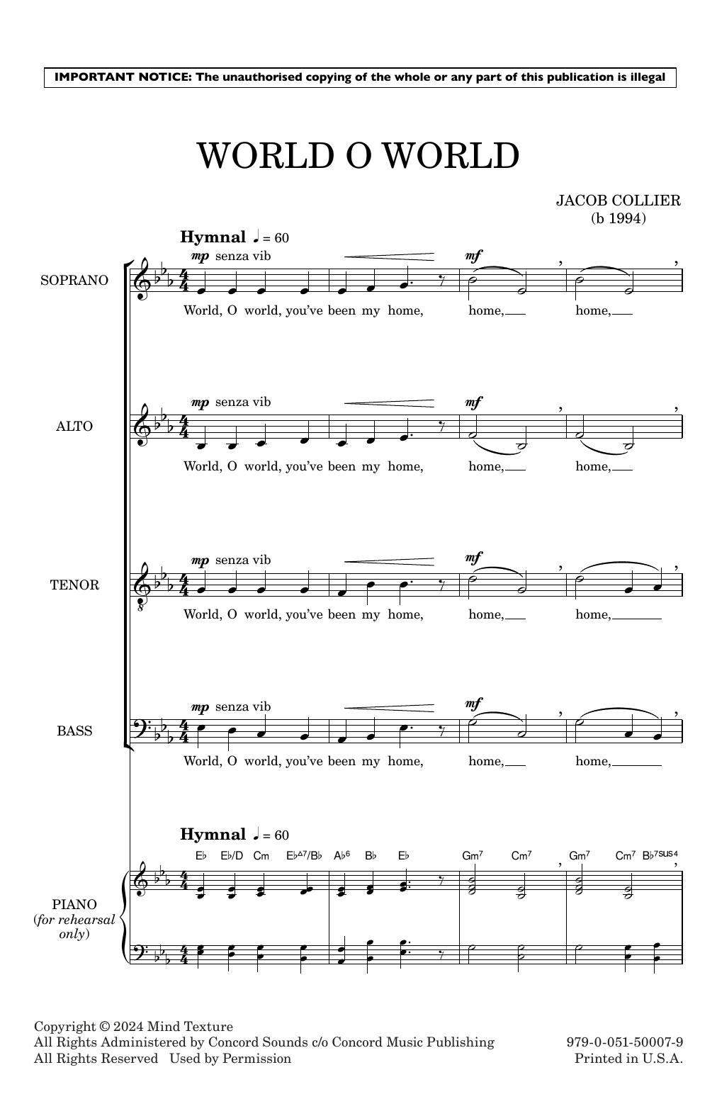 Download Jacob Collier World O World Sheet Music and learn how to play Choir PDF digital score in minutes