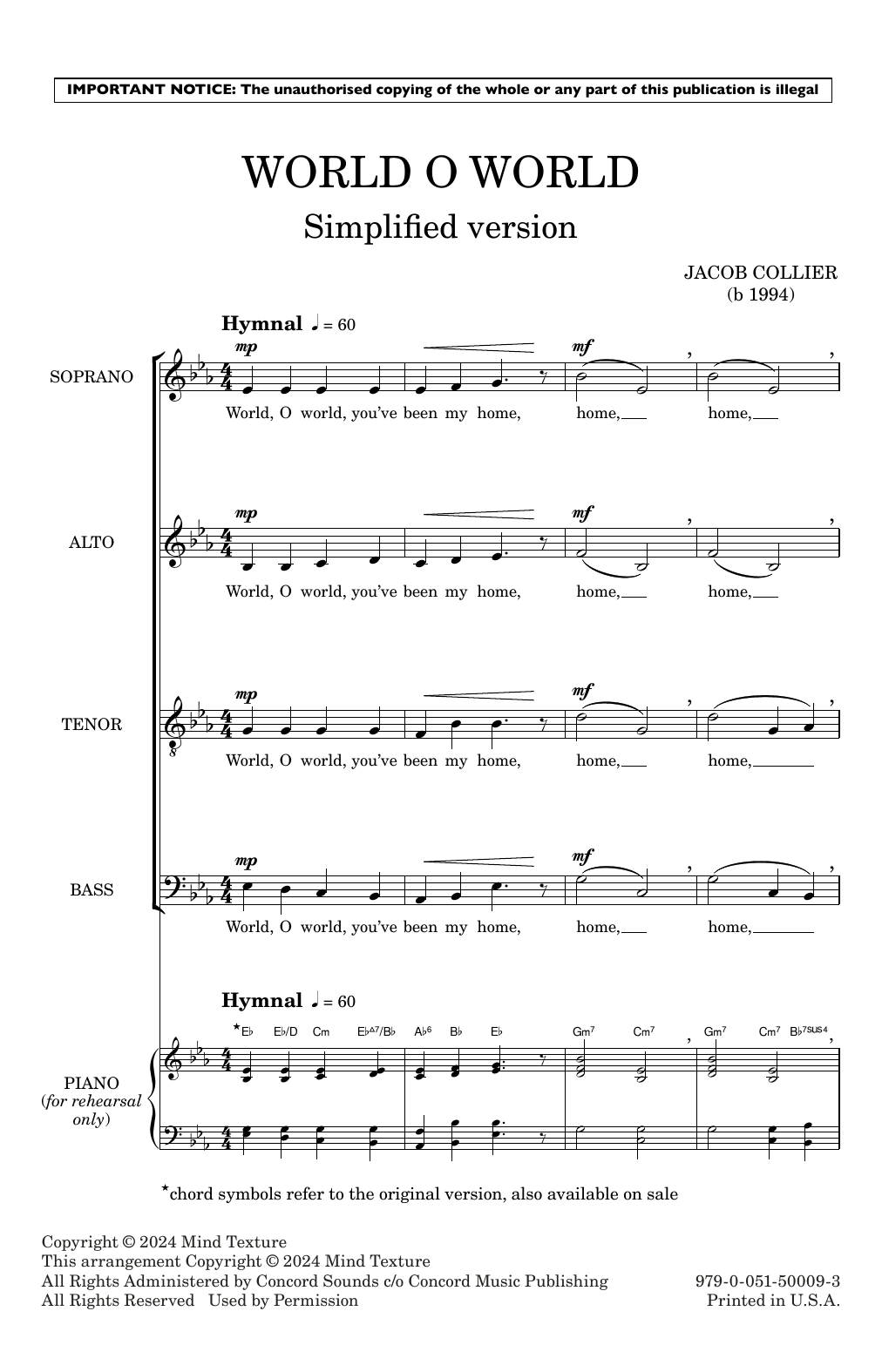 Download Jacob Collier World O World (Simplified version) Sheet Music and learn how to play Choir PDF digital score in minutes