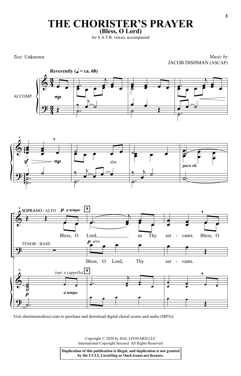 Download Jacob Dishman The Chorister's Prayer (Bless, O Lord) Sheet Music and learn how to play SATB Choir PDF digital score in minutes