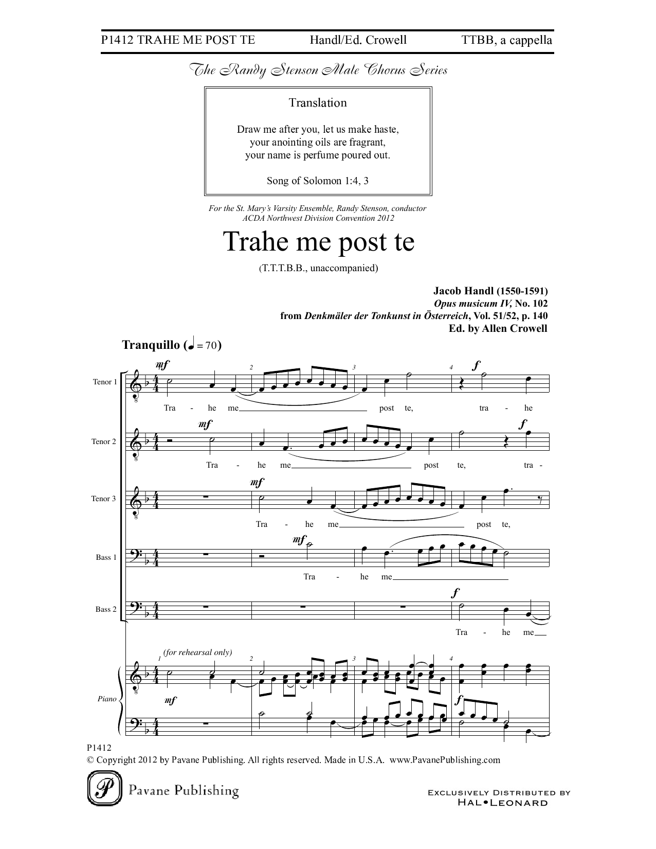 Download Jacob Handl Trahe me post te Sheet Music and learn how to play Choir PDF digital score in minutes