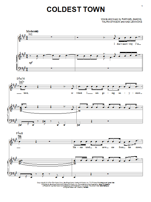 Download Jacob Latimore Coldest Town Sheet Music and learn how to play Piano, Vocal & Guitar (Right-Hand Melody) PDF digital score in minutes