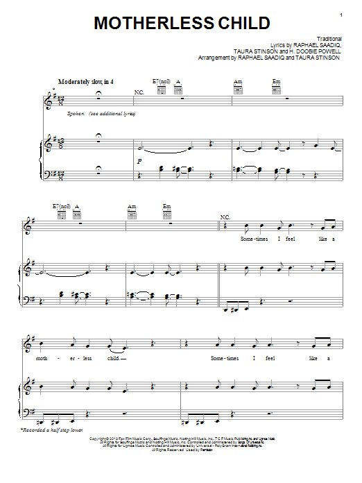 Download Jacob Latimore Motherless Child Sheet Music and learn how to play Piano, Vocal & Guitar (Right-Hand Melody) PDF digital score in minutes