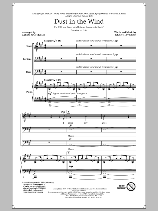 Download Jacob Narverud Dust In The Wind Sheet Music and learn how to play TBB PDF digital score in minutes