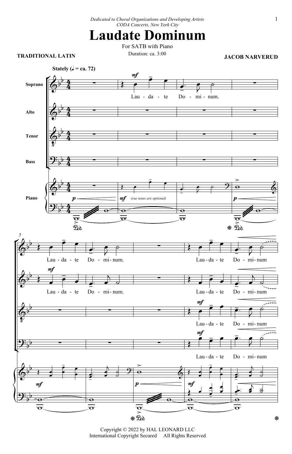 Download Jacob Narverud Laudate Dominum Sheet Music and learn how to play SATB Choir PDF digital score in minutes