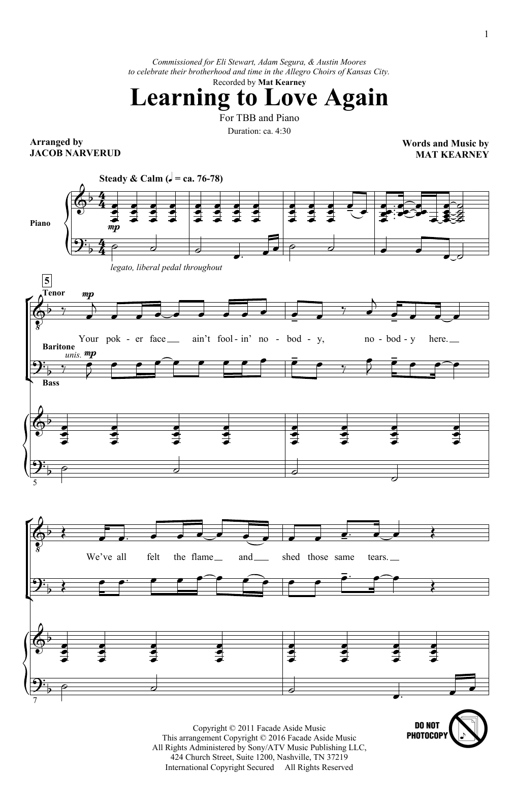 Download Jacob Narverud Learning To Love Again Sheet Music and learn how to play TBB PDF digital score in minutes