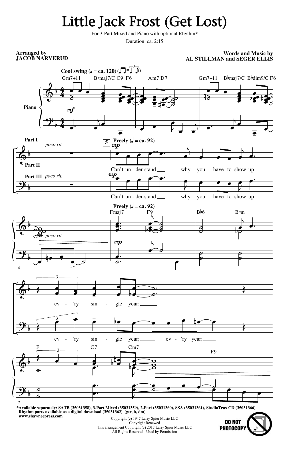 Download Jacob Narverud Little Jack Frost (Get Lost) Sheet Music and learn how to play SATB PDF digital score in minutes