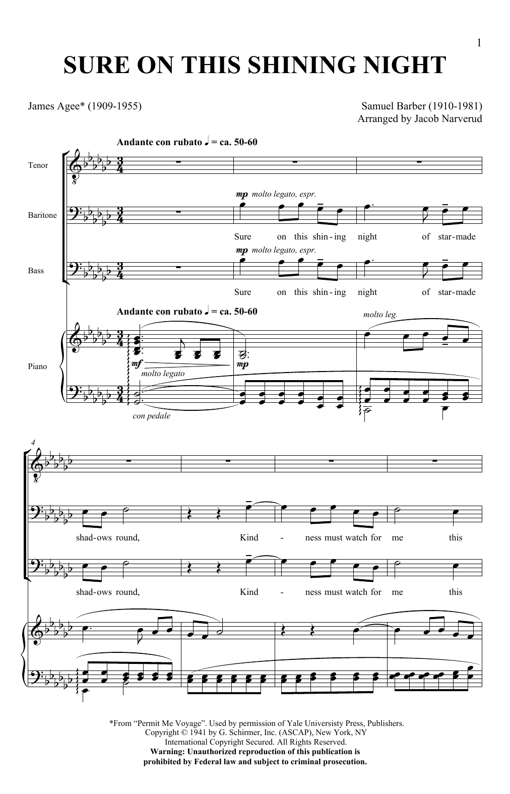 Download Jacob Narverud Sure On This Shining Night Sheet Music and learn how to play SSA PDF digital score in minutes