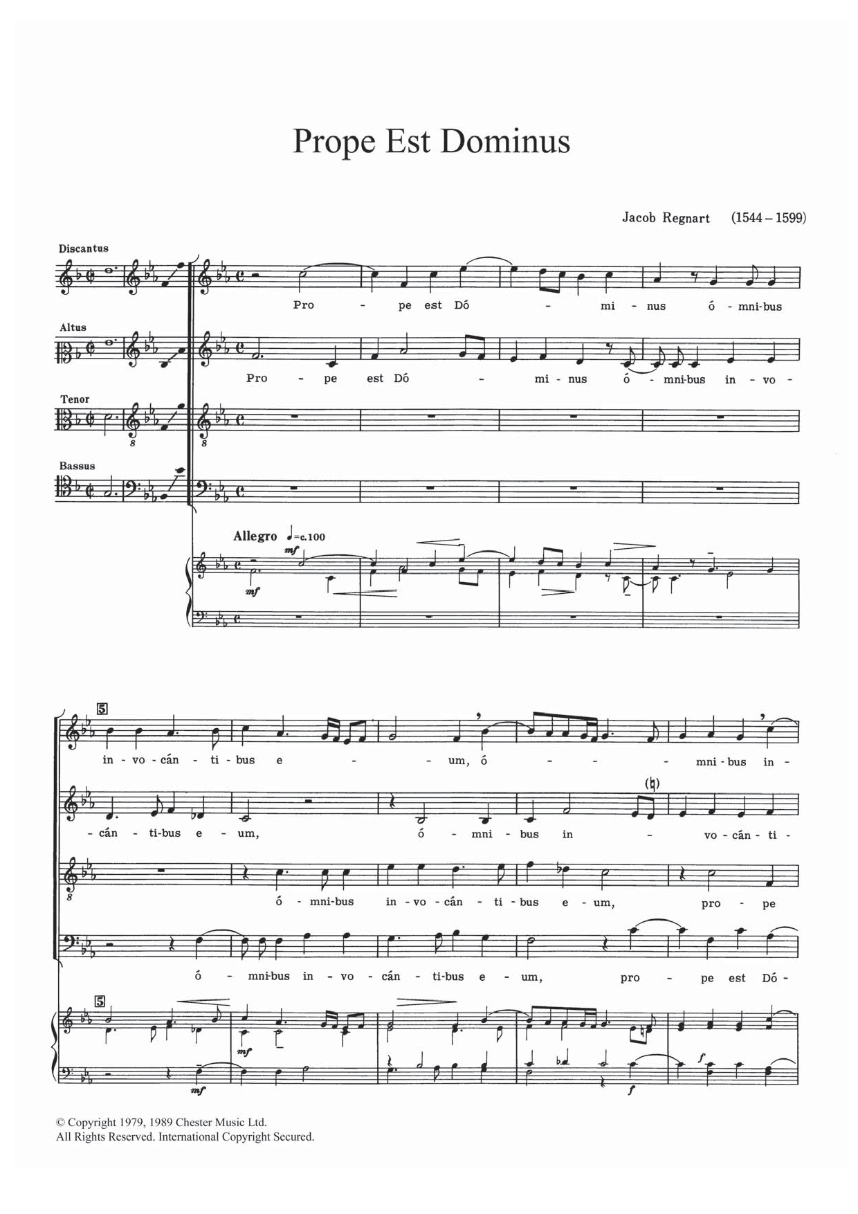 Download Jacob Regnart Prope Est Dominus Sheet Music and learn how to play SATB PDF digital score in minutes