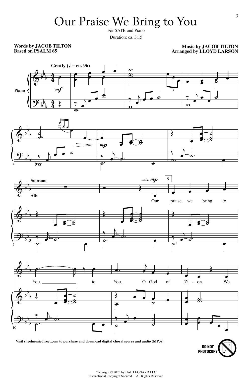Download Jacob Tilton Our Praise We Bring To You (arr. Lloyd Larson) Sheet Music and learn how to play SATB Choir PDF digital score in minutes
