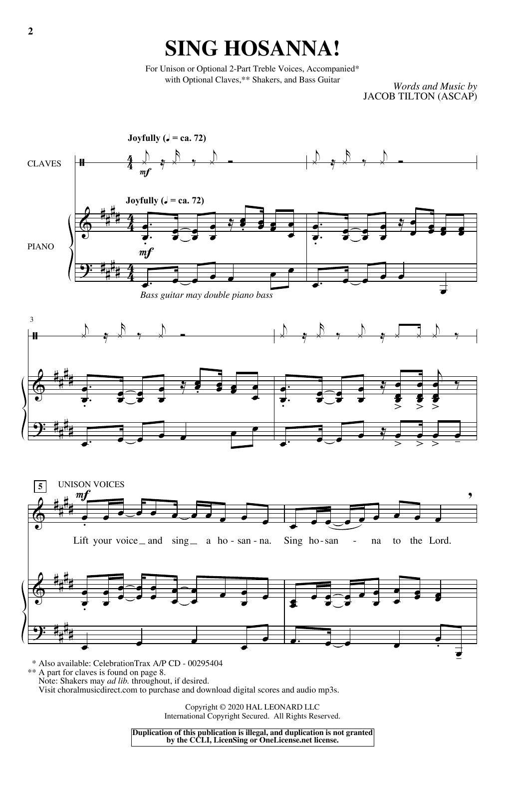 Download Jacob Tilton Sing Hosanna! Sheet Music and learn how to play Unison Choir PDF digital score in minutes
