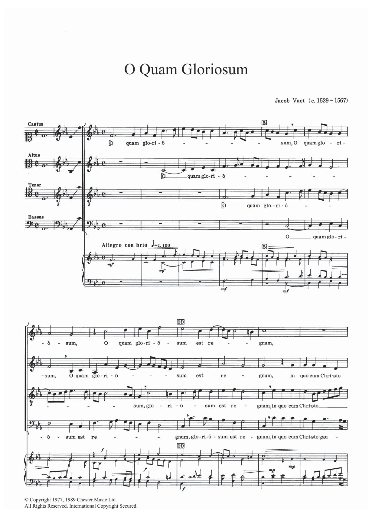 Download Jacob Vaet O Quam Gloriosum Sheet Music and learn how to play SATB PDF digital score in minutes