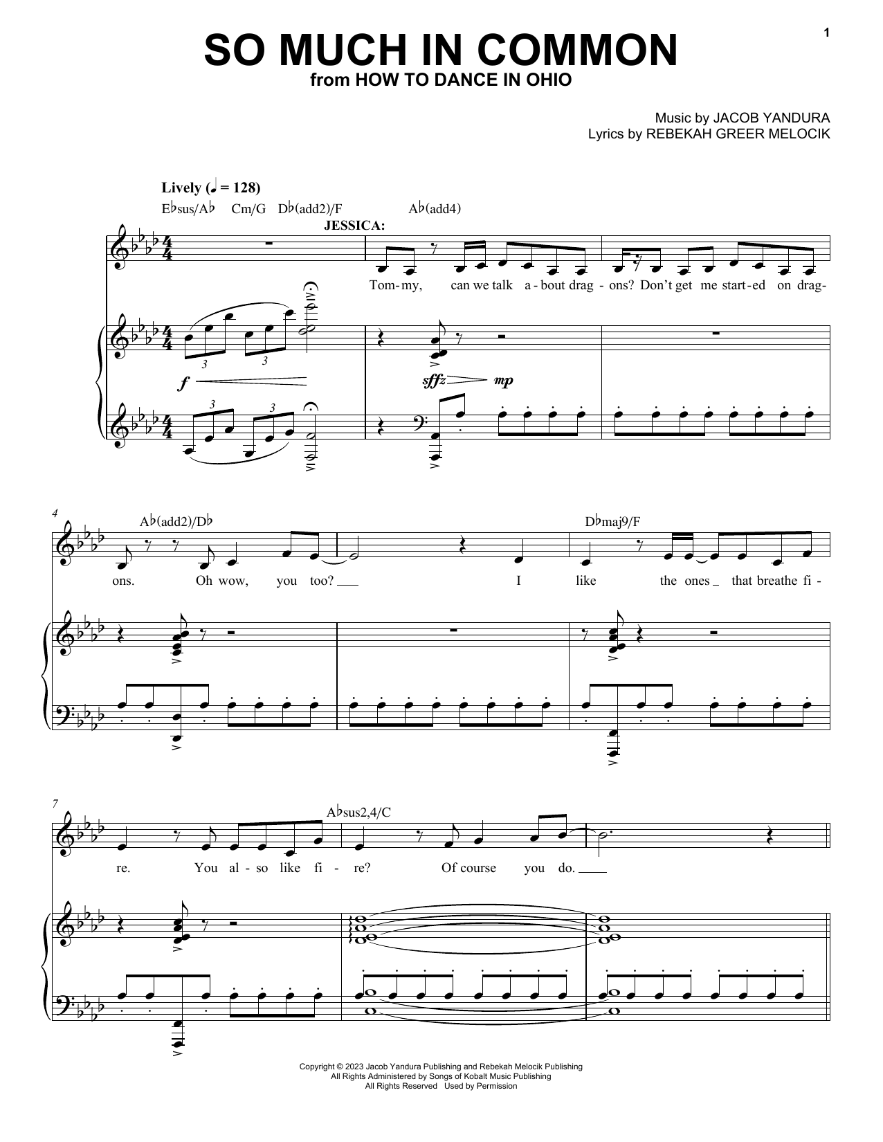 Download Jacob Yandura & Rebekah Greer Melocik So Much In Common (from How To Dance In Ohio) Sheet Music and learn how to play Piano & Vocal PDF digital score in minutes