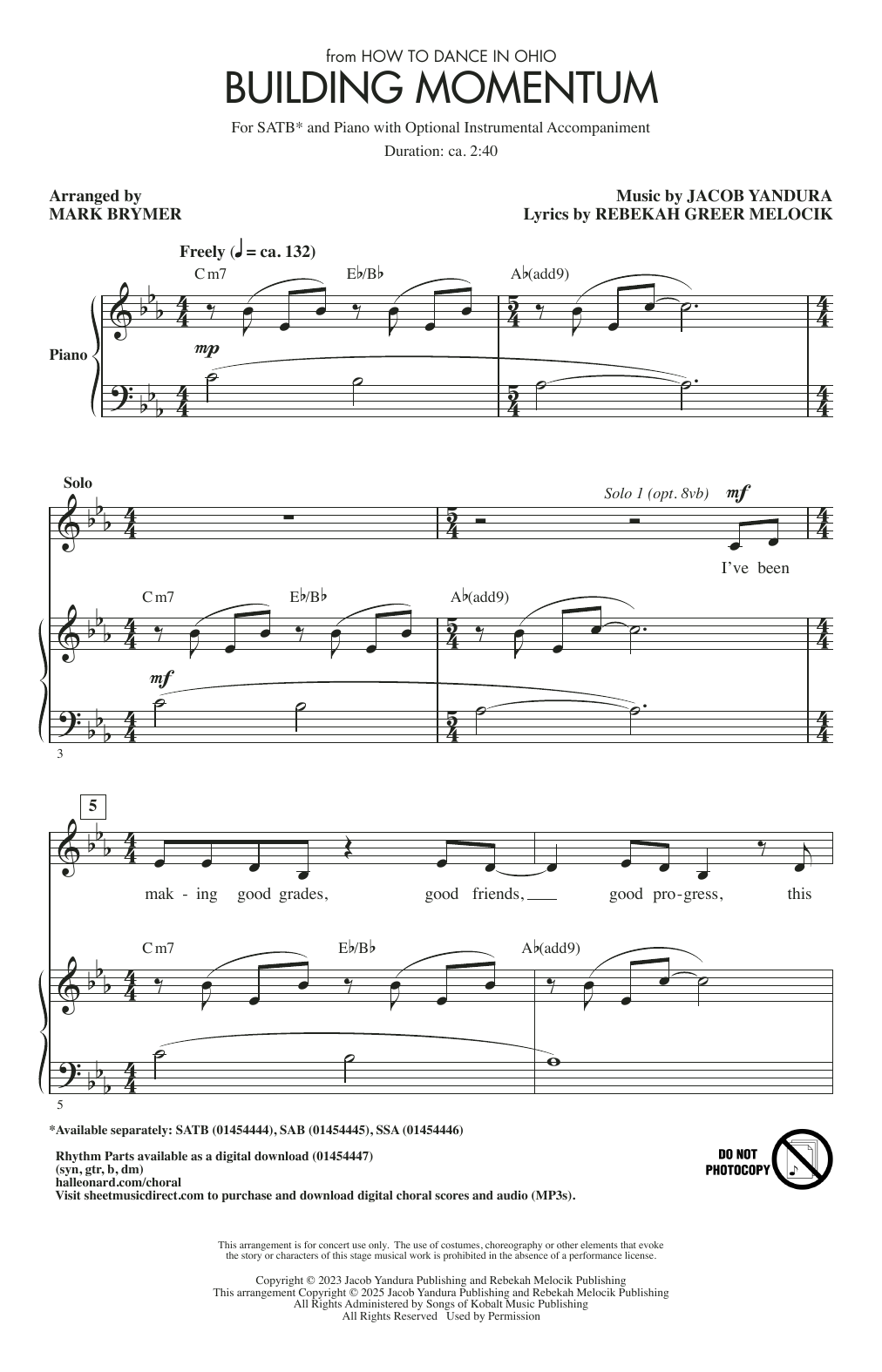 Download Jacob Yandura Building Momentum (from How To Dance In Ohio) (arr. Mark Brymer) Sheet Music and learn how to play SATB Choir PDF digital score in minutes