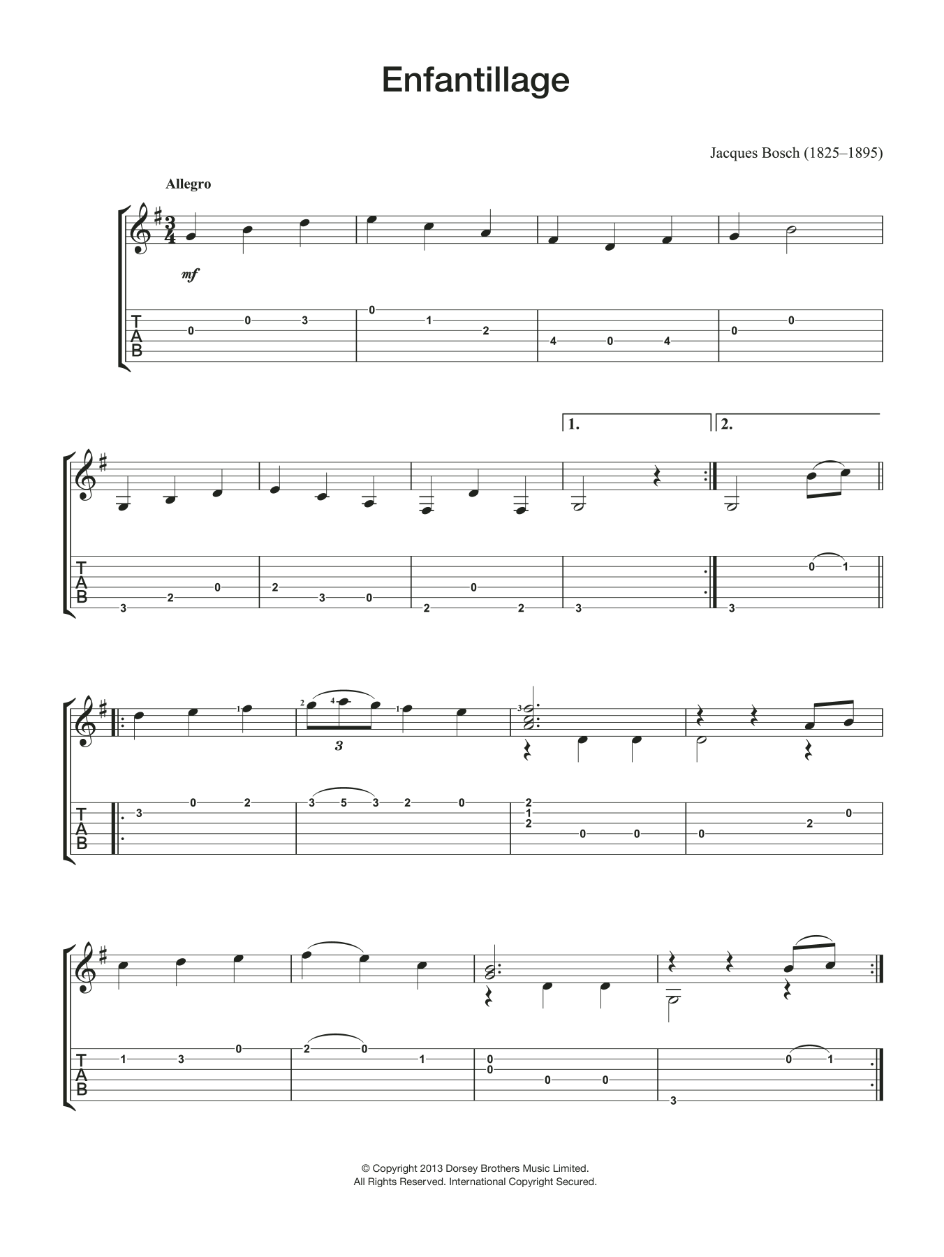 Download Jacques Bosch Enfantillage Sheet Music and learn how to play Guitar PDF digital score in minutes