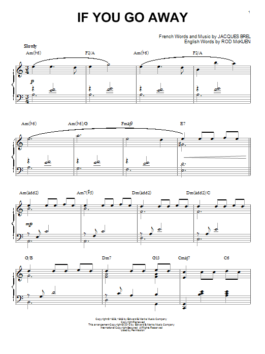 Download Jacques Brel If You Go Away [Jazz version] (arr. Brent Edstrom) Sheet Music and learn how to play Piano Solo PDF digital score in minutes