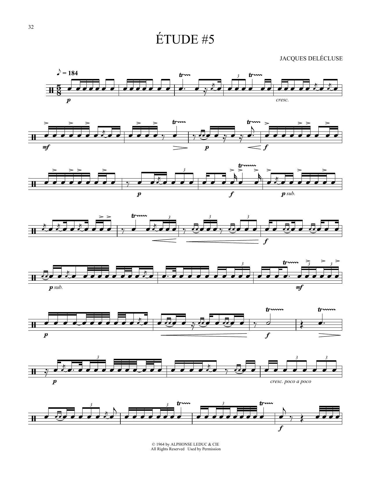 Download Jacques Delecluse Etude #5 Sheet Music and learn how to play Snare Drum Solo PDF digital score in minutes