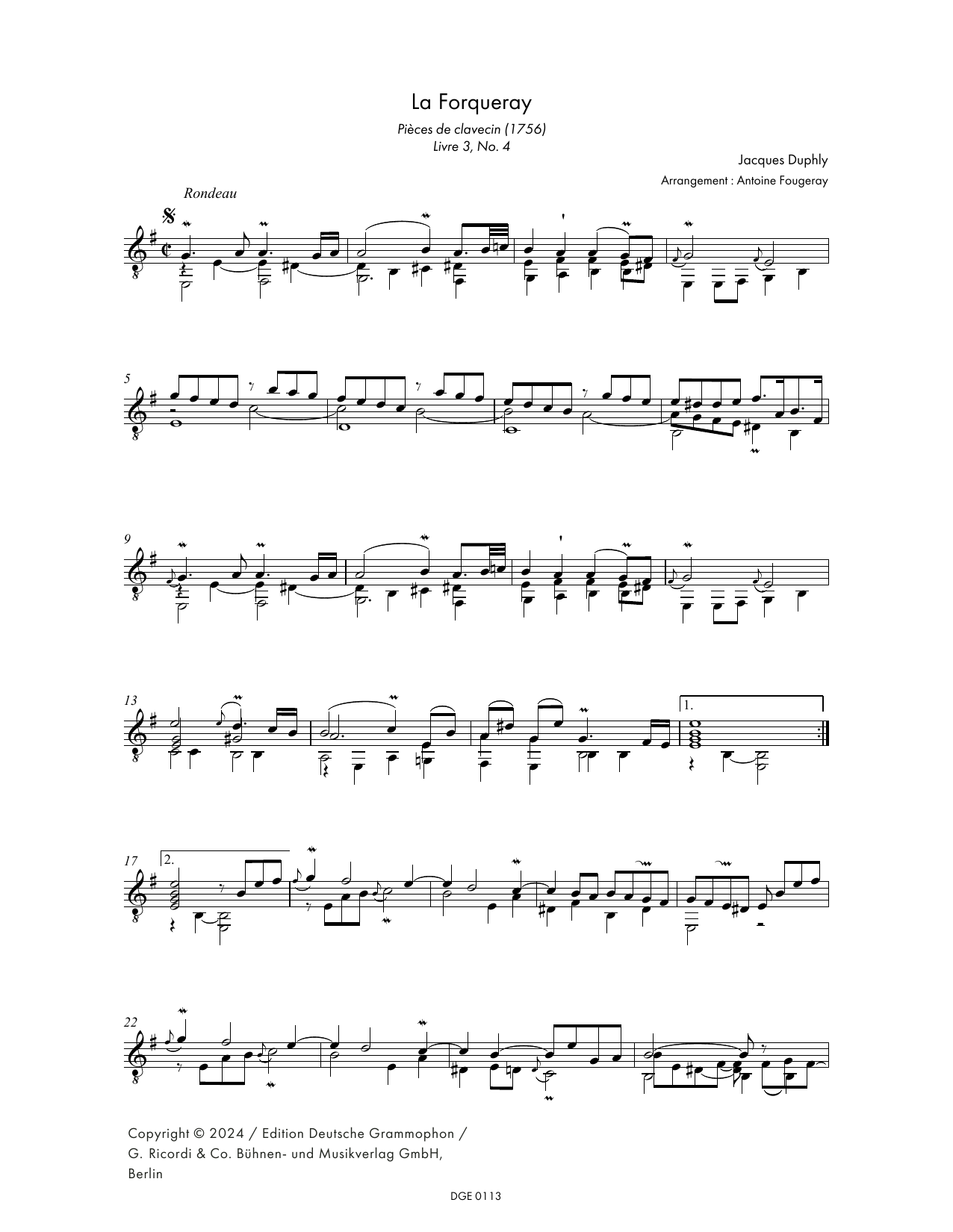 Download Jacques Duphly La Fourqueray (arr. Antoine Fourgeray) Sheet Music and learn how to play Solo Guitar PDF digital score in minutes