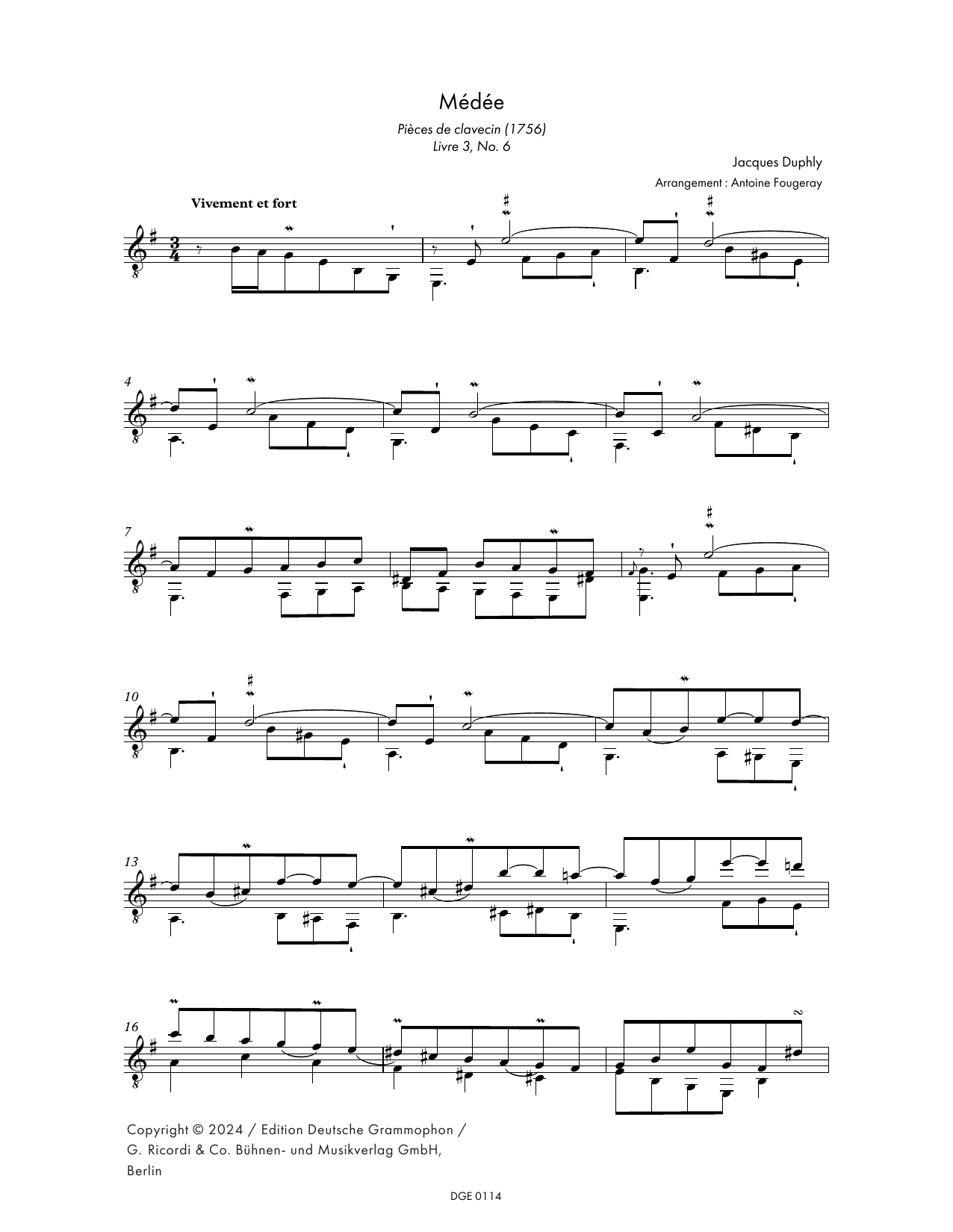 Download Jacques Duphly Médée (arr. Antoine Fourgeray) Sheet Music and learn how to play Solo Guitar PDF digital score in minutes