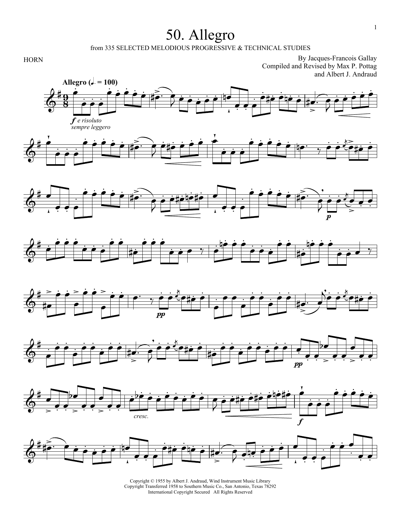 Download Jacques-Francois Gallay Etude No. 50 Sheet Music and learn how to play French Horn Solo PDF digital score in minutes