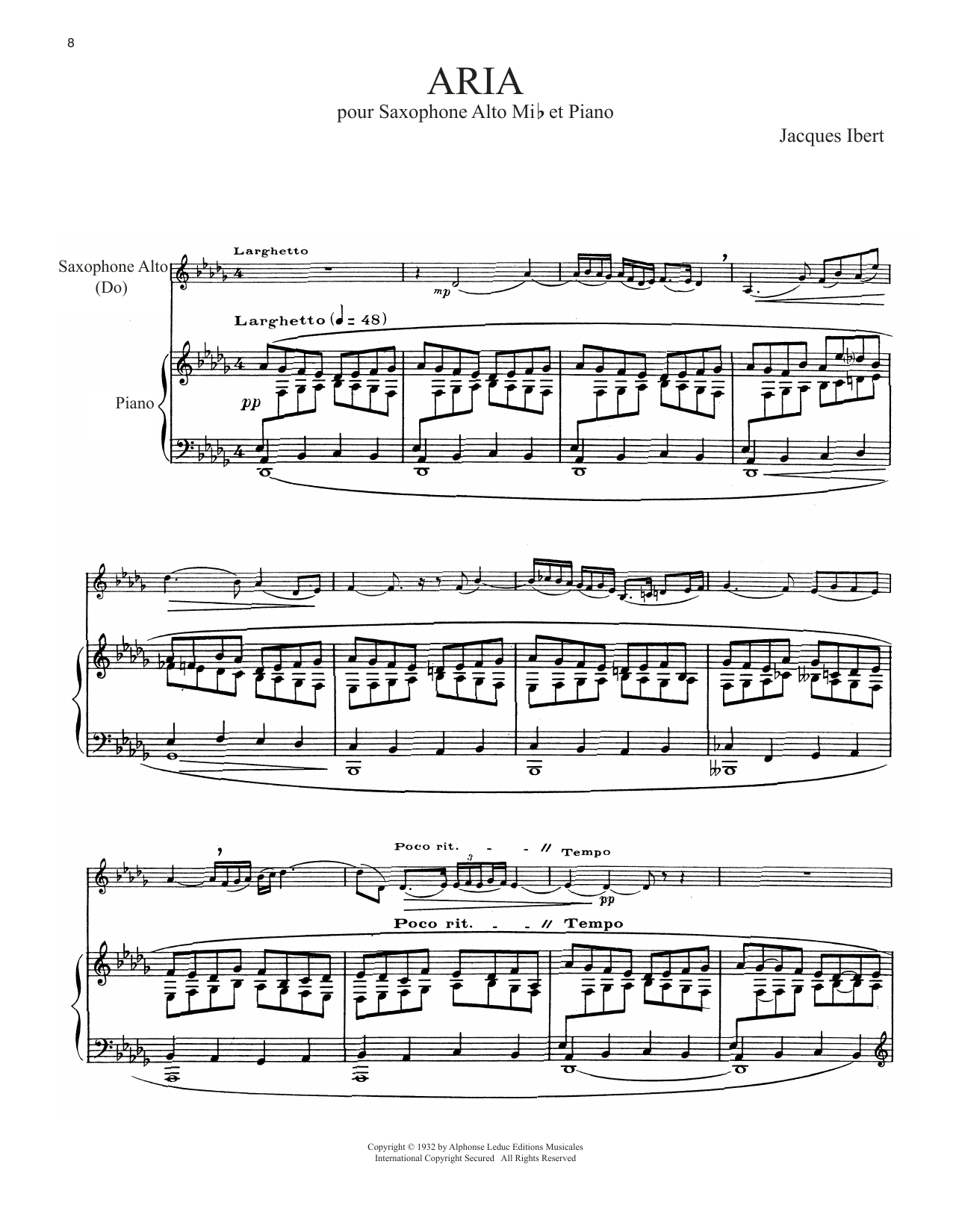 Download Jacques Ibert Aria Sheet Music and learn how to play Alto Sax and Piano PDF digital score in minutes