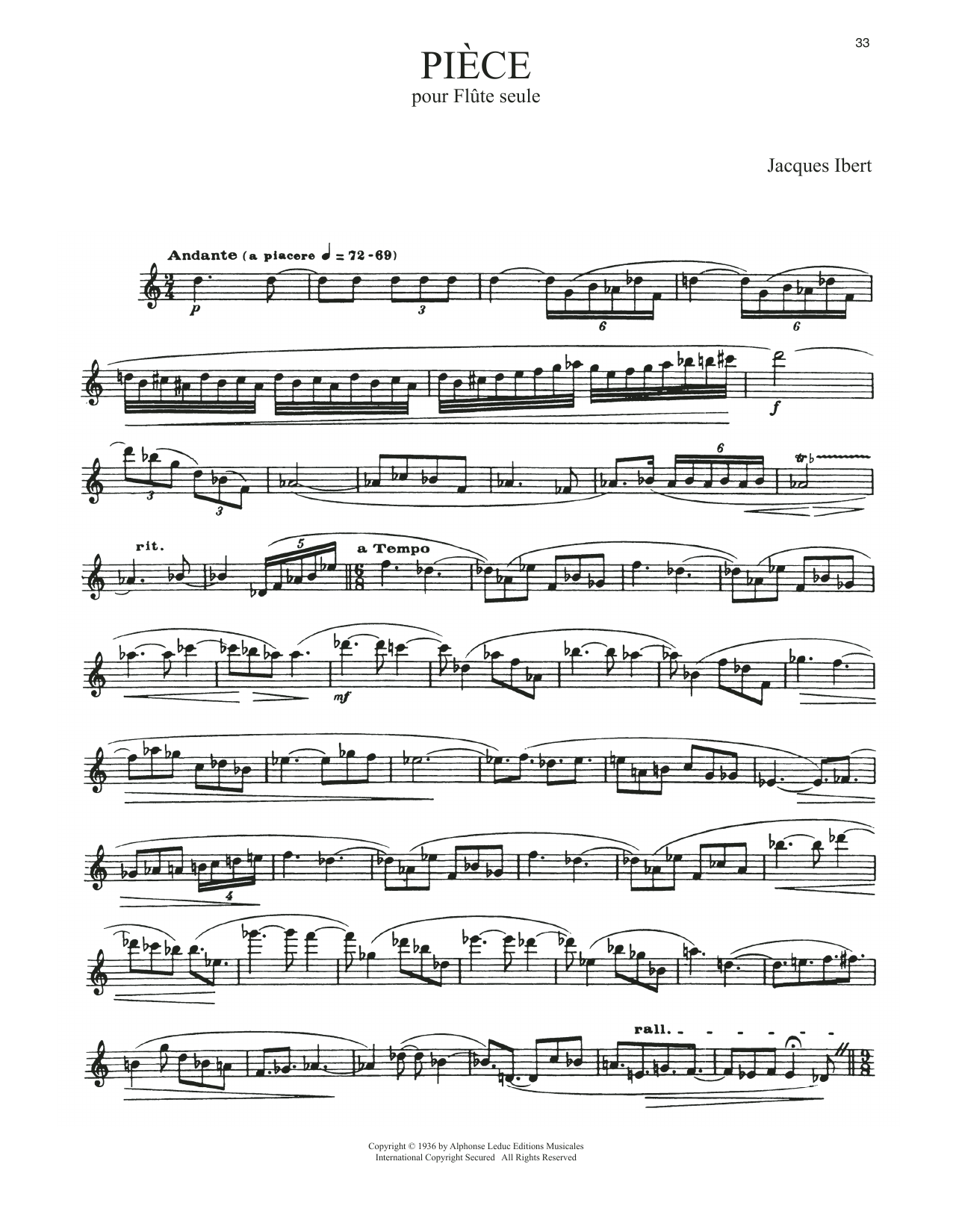 Download Jacques Ibert Piece Pour Flute Seule Sheet Music and learn how to play Flute Solo PDF digital score in minutes