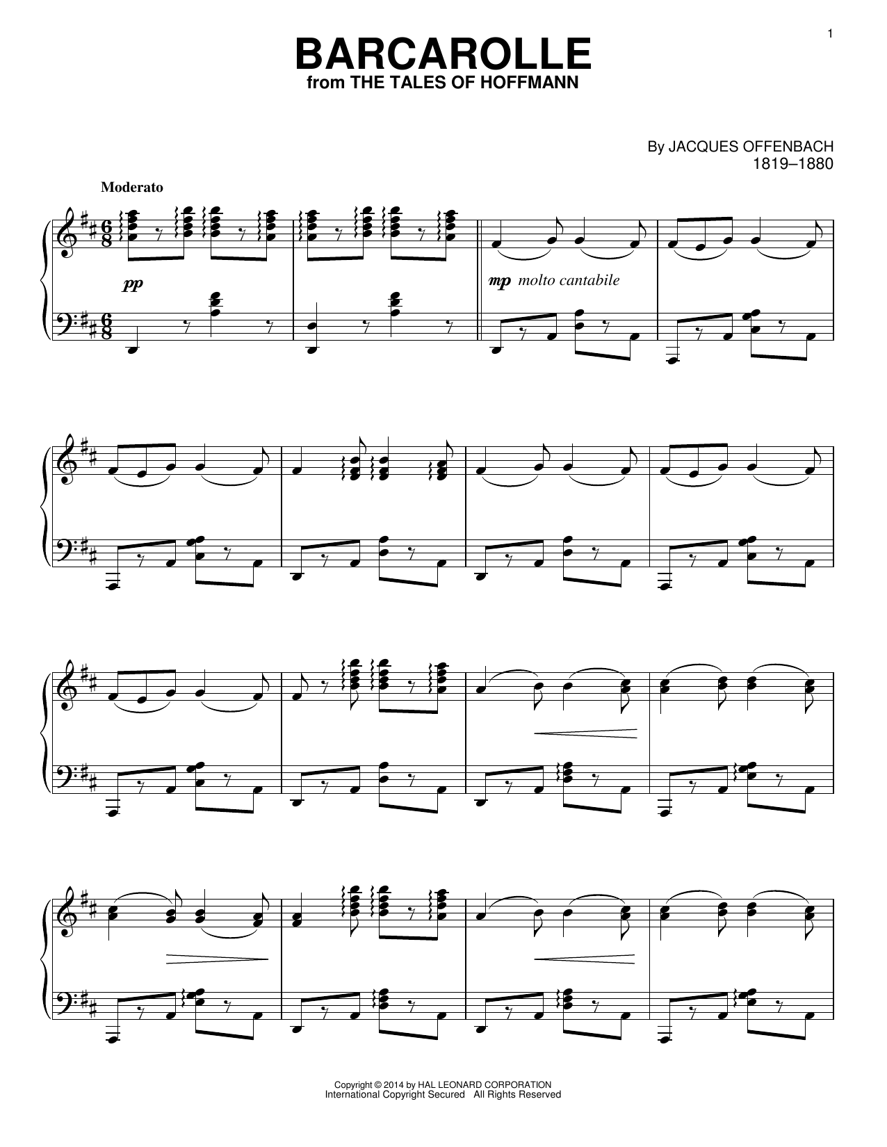 Download Jacques Offenbach Barcarolle Sheet Music and learn how to play Piano PDF digital score in minutes