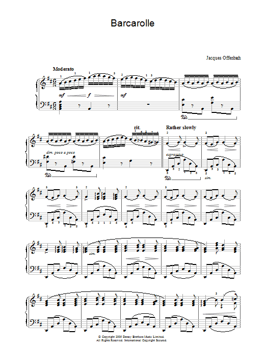 Download Jacques Offenbach Barcarolle (from The Tales Of Hoffmann) Sheet Music and learn how to play 5-Finger Piano PDF digital score in minutes