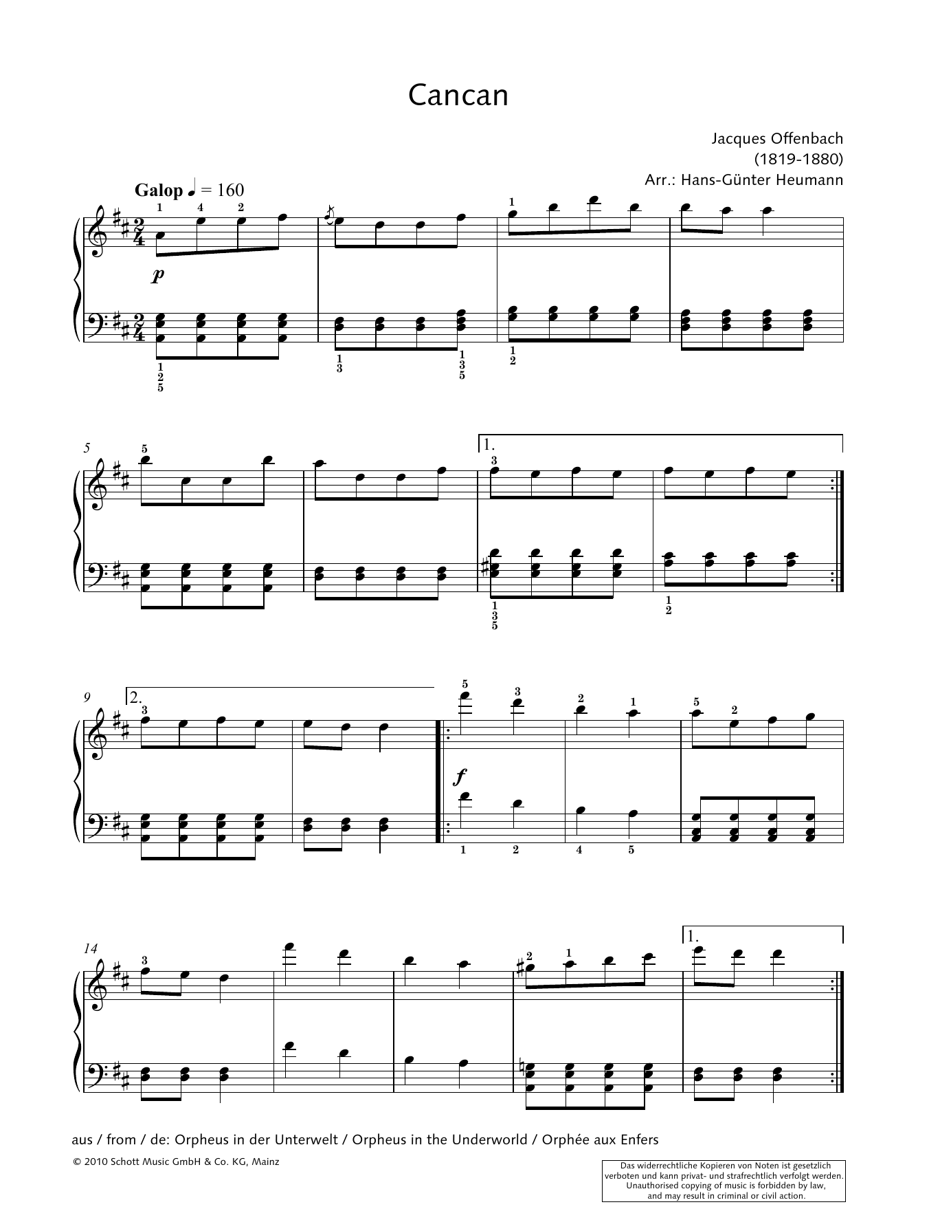 Download Jacques Offenbach Cancan Sheet Music and learn how to play Piano Solo PDF digital score in minutes