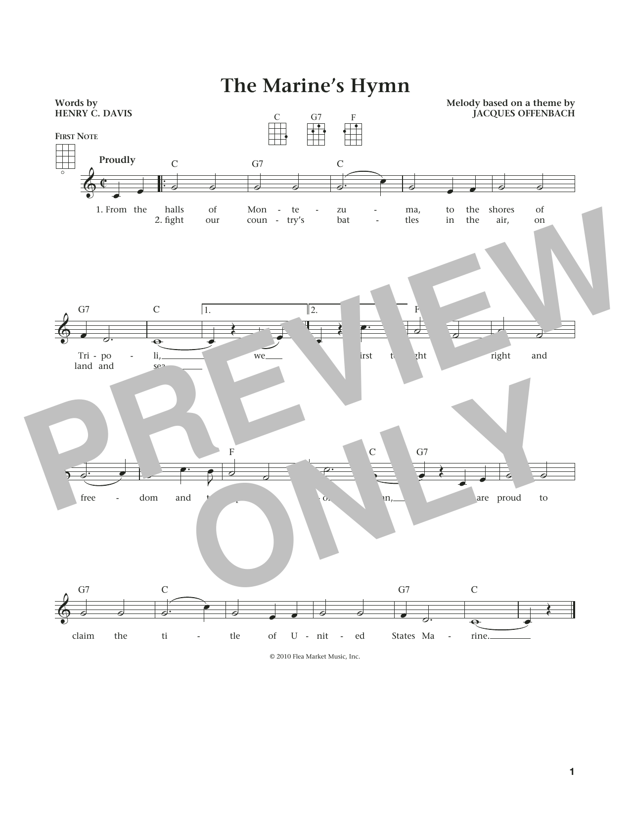 Download Jacques Offenbach Marine's Hymn Sheet Music and learn how to play Ukulele PDF digital score in minutes