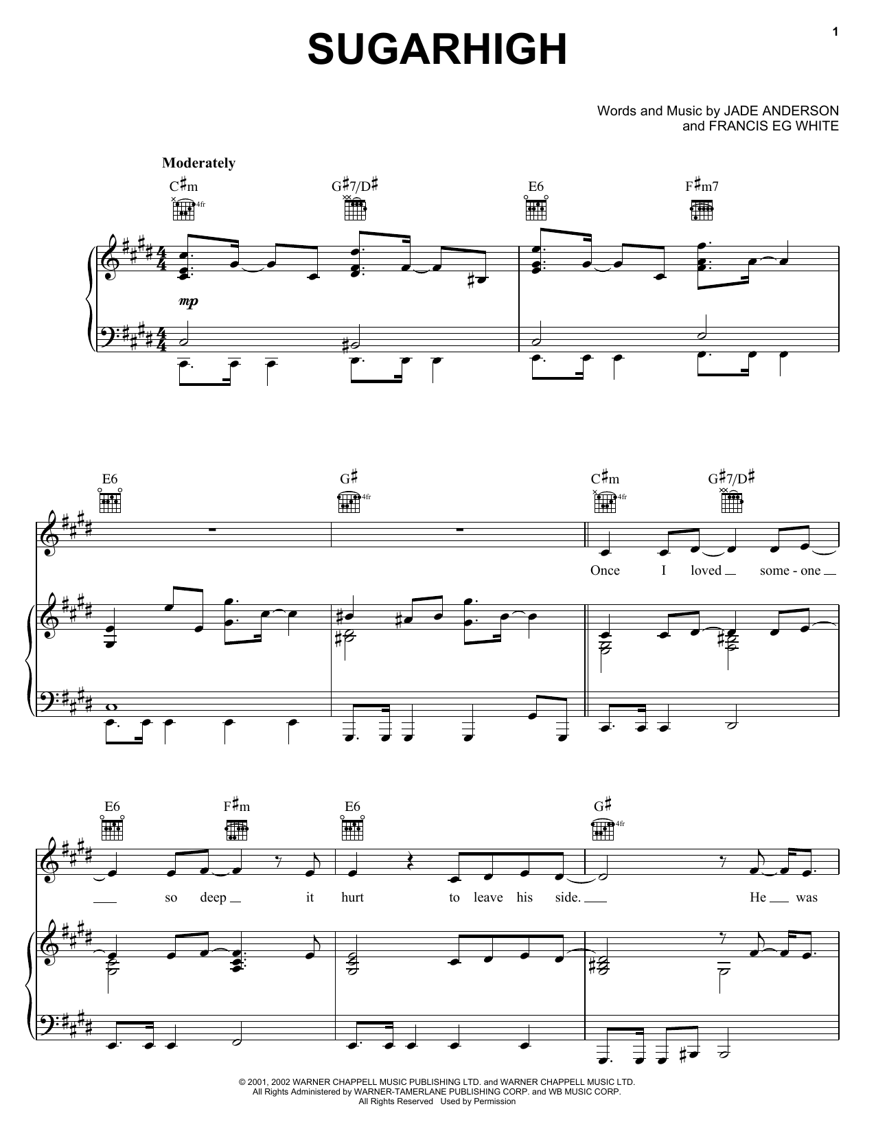Download Jade Anderson Sugarhigh Sheet Music and learn how to play Piano, Vocal & Guitar (Right-Hand Melody) PDF digital score in minutes