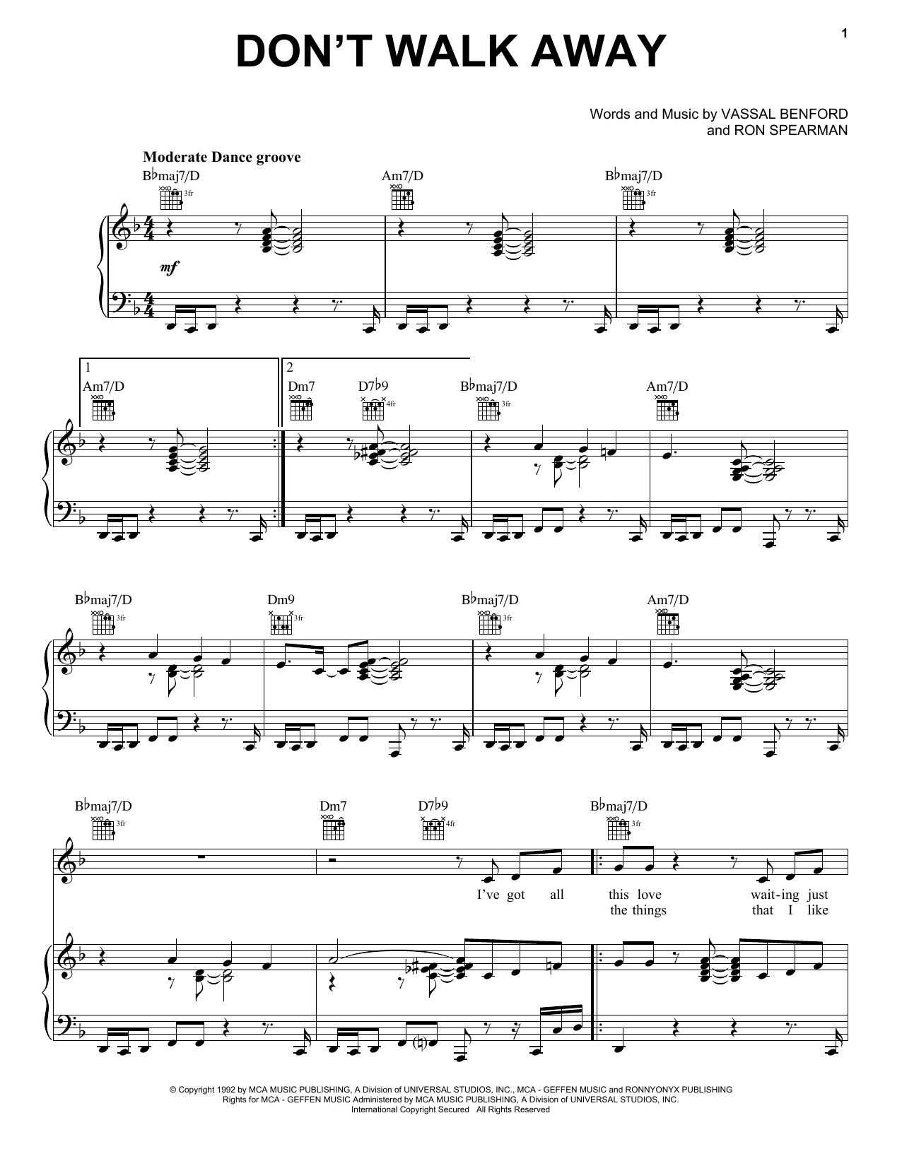 Download Jade Don't Walk Away Sheet Music and learn how to play Piano, Vocal & Guitar Chords (Right-Hand Melody) PDF digital score in minutes