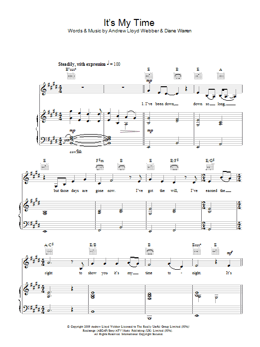 Download Jade Ewen It's My Time Sheet Music and learn how to play Piano, Vocal & Guitar PDF digital score in minutes