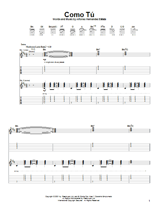 Download Jaguares Como Tu Sheet Music and learn how to play Guitar Tab PDF digital score in minutes